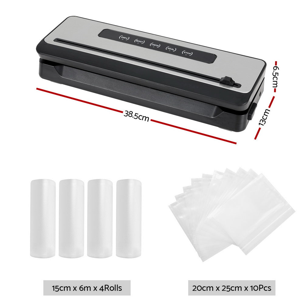 Food Vacuum Sealer Machine Sealing Cutter 5 Modes Storage Bags 4 Rolls