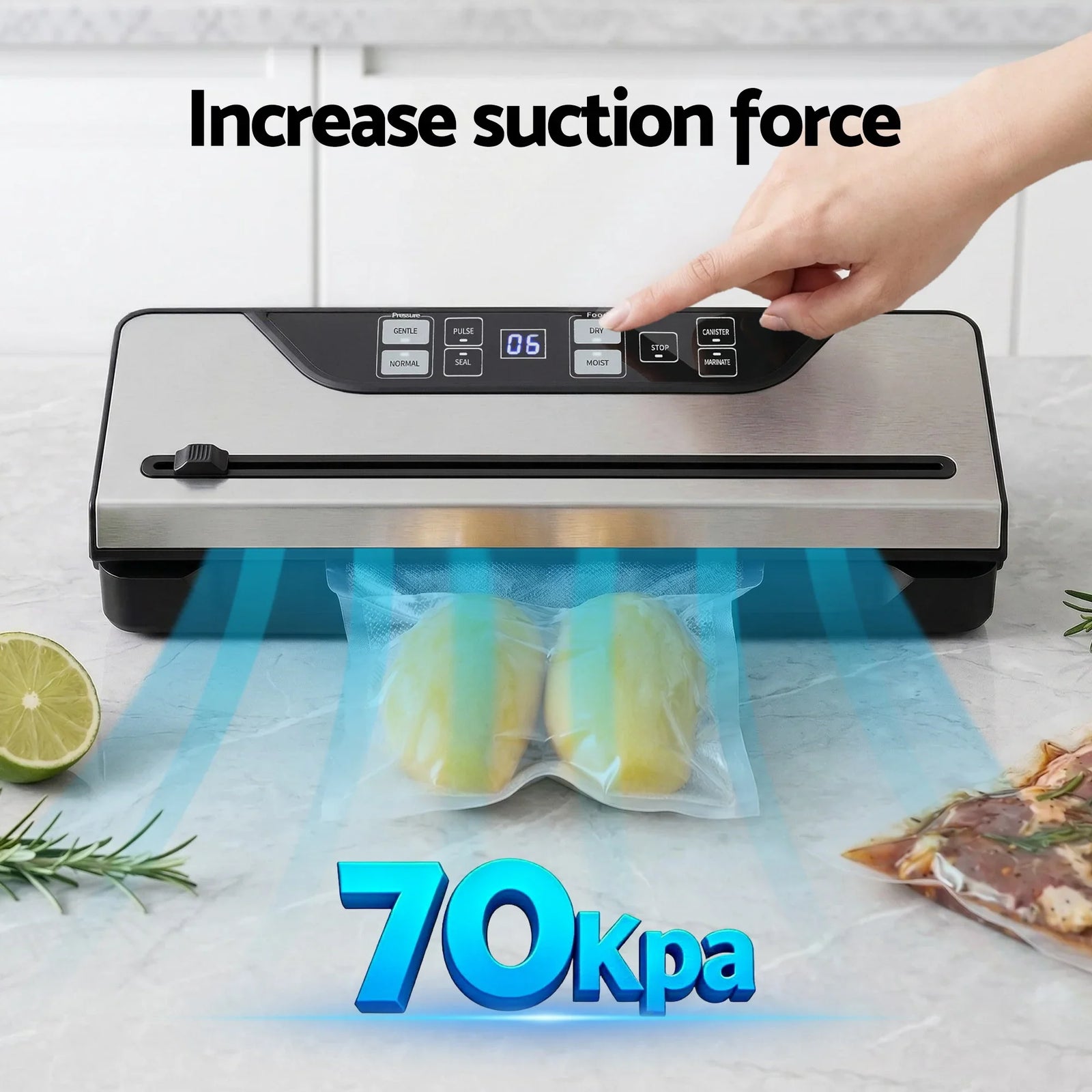 Food Vacuum Sealer Machine Auto Seal Slide Cutter 9 Modes Marinate Black