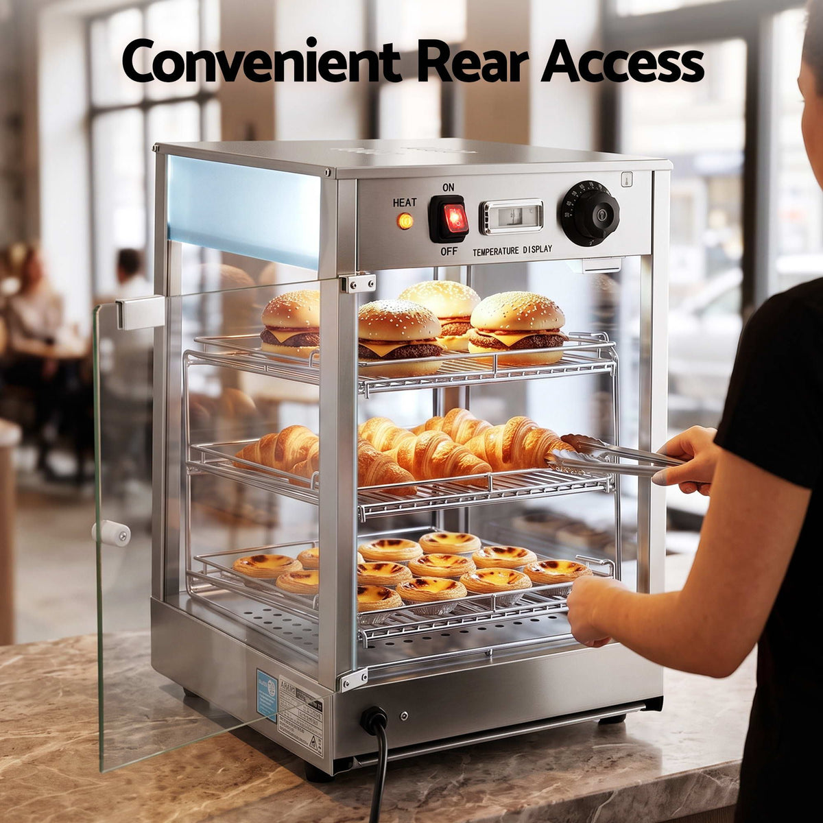 Devanti 850W Commercial Food Warmer, 3 Shelf Benchtop Display Cabinet 30-110°C