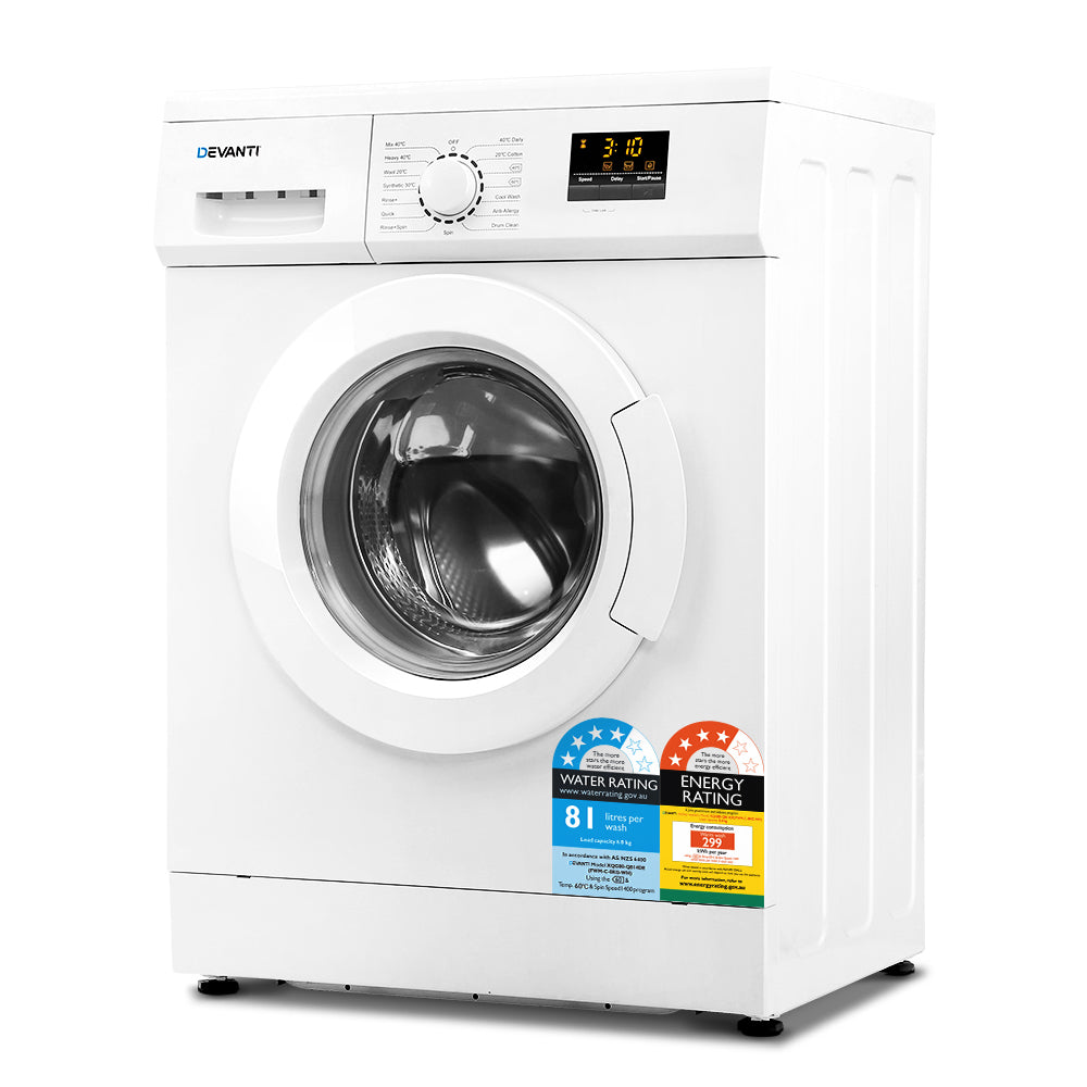 Devanti 8kg Front Load Washing Machine Quick Wash 24h Delay Start Automatic