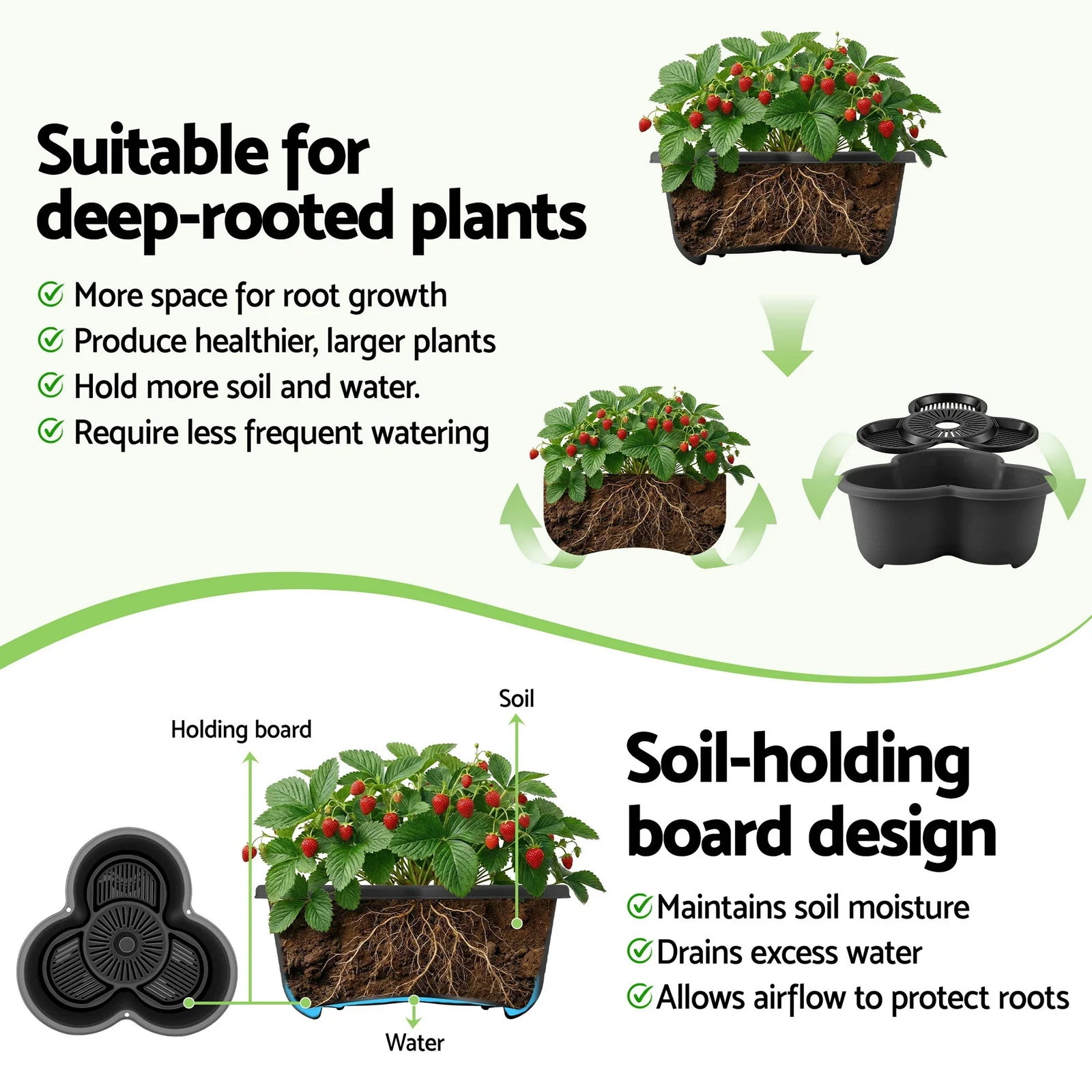 5 Tier Vertical Garden Planter, Stackable Planters with 4 Wheels, Black, Raised Garden Bed, Garden Tower Indoor Outdoor, Auto Drainage System, for Strawberries, Herbs, Flower, Vegetables