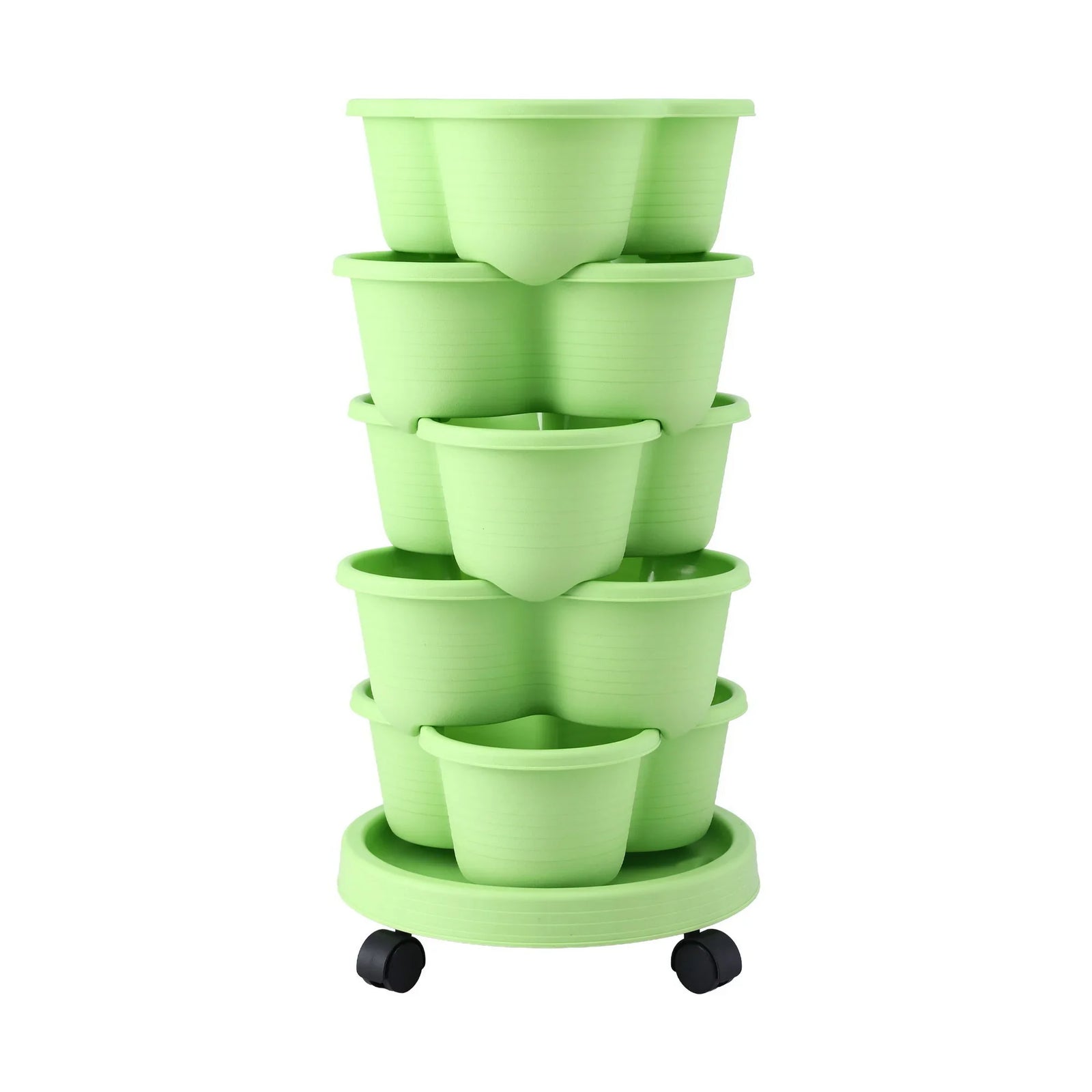 5 Tier Vertical Garden Planter, Stackable Planters with Wheels, Light Green, Garden Bed, Garden Tower Indoor Outdoor, Auto Drainage System, for Strawberries, Herbs, Flowers, Vegetables