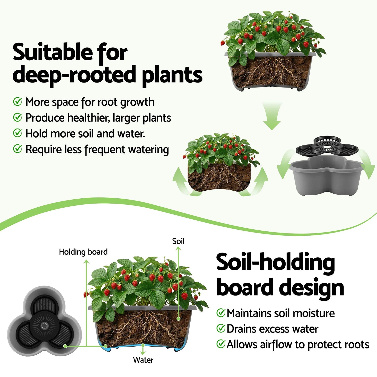 5 Tier Vertical Garden Planter, Stackable Planters with 4 Wheels, Grey, Raised Garden Bed, Garden Tower Indoor Outdoor, Auto Drainage System, for Strawberries, Herbs, Flower, Vegetables