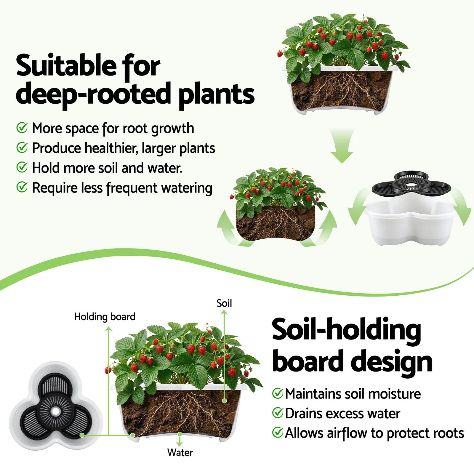 5 Tier Vertical Garden Planter, Stackable Planters with Wheels, White, Garden Bed, Garden Tower Indoor Outdoor, Auto Drainage System, for Strawberries, Herbs, Flowers, Vegetables