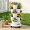 5 Tier Vertical Garden Planter, Stackable Planters with Wheels, White, Garden Bed, Garden Tower Indoor Outdoor, Auto Drainage System, for Strawberries, Herbs, Flowers, Vegetables