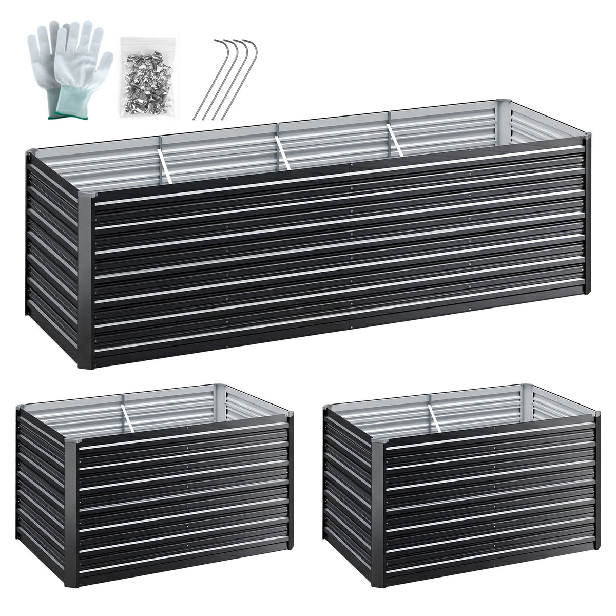 2-in-1 Raised Garden Bed Kit, 240cm/120cm| 77cm Extra Deep Ergonomic Planter Box | Protect Your Back | Galvanised Steel Vegetable Flower Pot for Outdoor Garden | Includes Gloves & Pegs