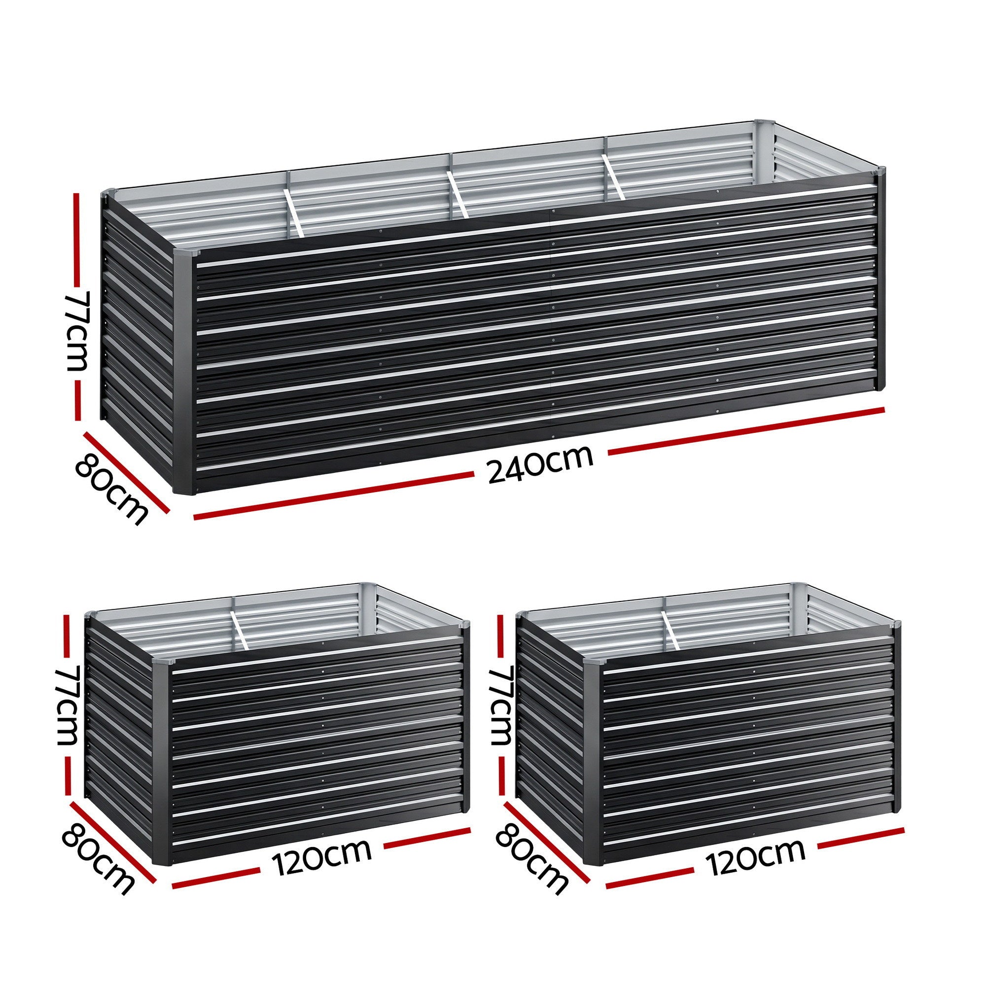 2-in-1 Raised Garden Bed Kit, 240cm/120cm| 77cm Extra Deep Ergonomic Planter Box | Protect Your Back | Galvanised Steel Vegetable Flower Pot for Outdoor Garden | Includes Gloves & Pegs