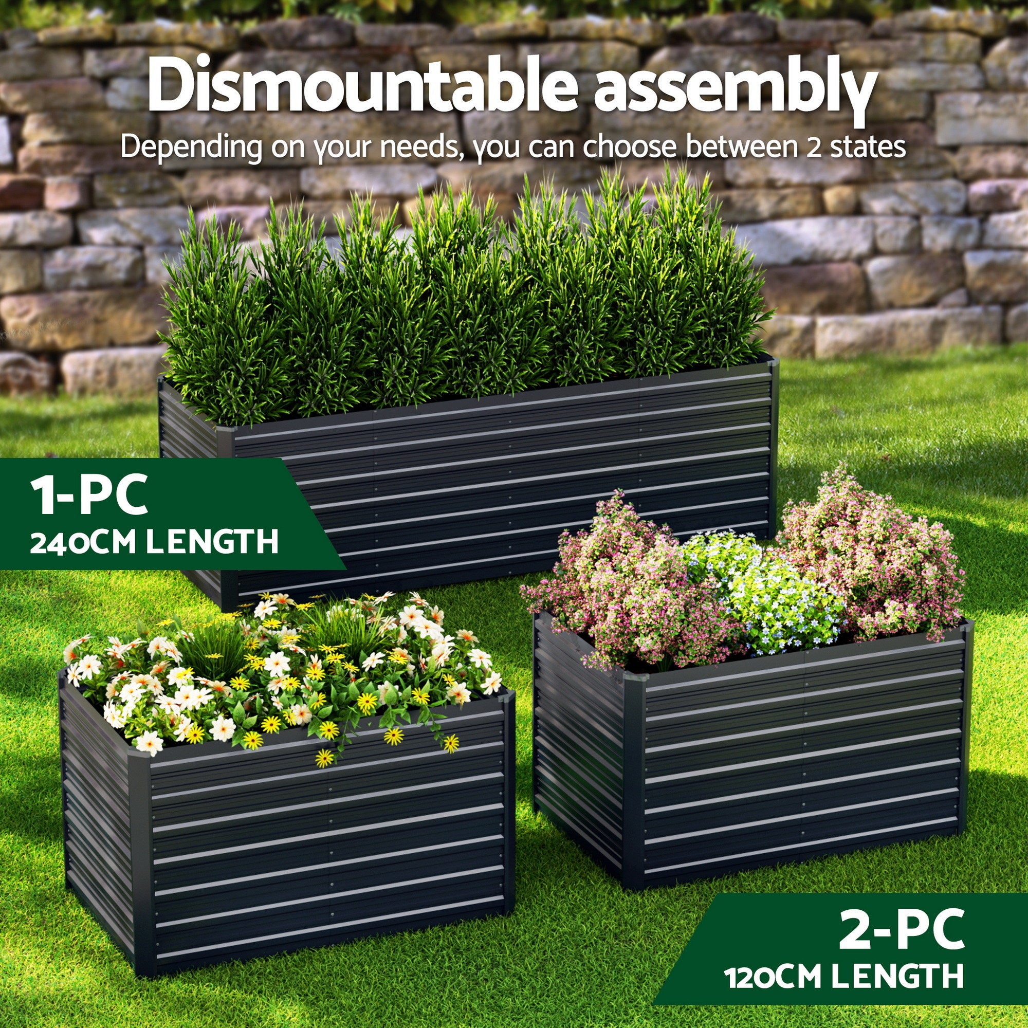 2-in-1 Raised Garden Bed Kit, 240cm/120cm| 77cm Extra Deep Ergonomic Planter Box | Protect Your Back | Galvanised Steel Vegetable Flower Pot for Outdoor Garden | Includes Gloves & Pegs