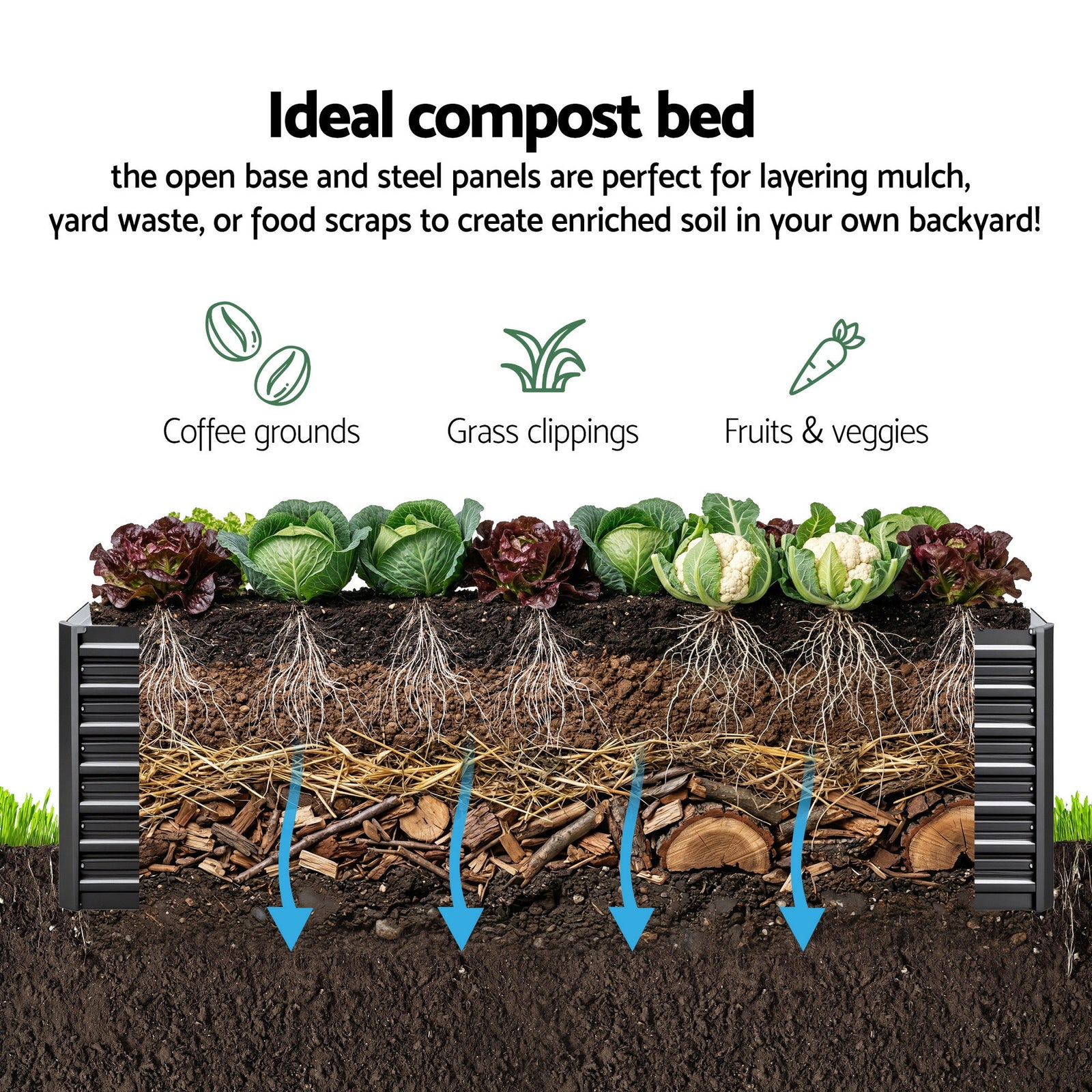 Green Fingers 2-in-1 Raised Garden Bed Kit 45cm Professional Depth Ergonomic 240cm Large Metal Planter Box | Easier Access Veggie Patch | Rust-Proof Galvanised Steel with Safe Rounded Corners & Gloves