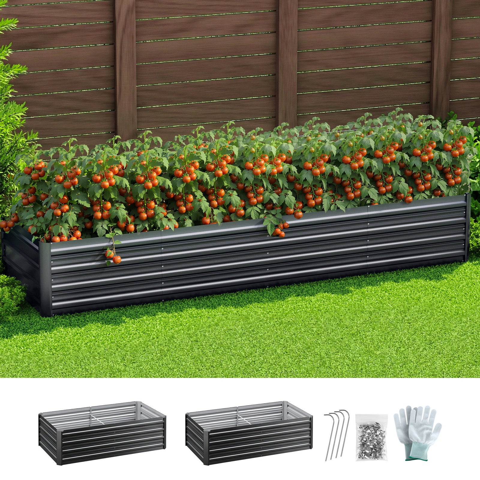 Green Fingers 2-in-1 Raised Garden Bed Kit 45cm Professional Depth Ergonomic 240cm Large Metal Planter Box | Easier Access Veggie Patch | Rust-Proof Galvanised Steel with Safe Rounded Corners & Gloves