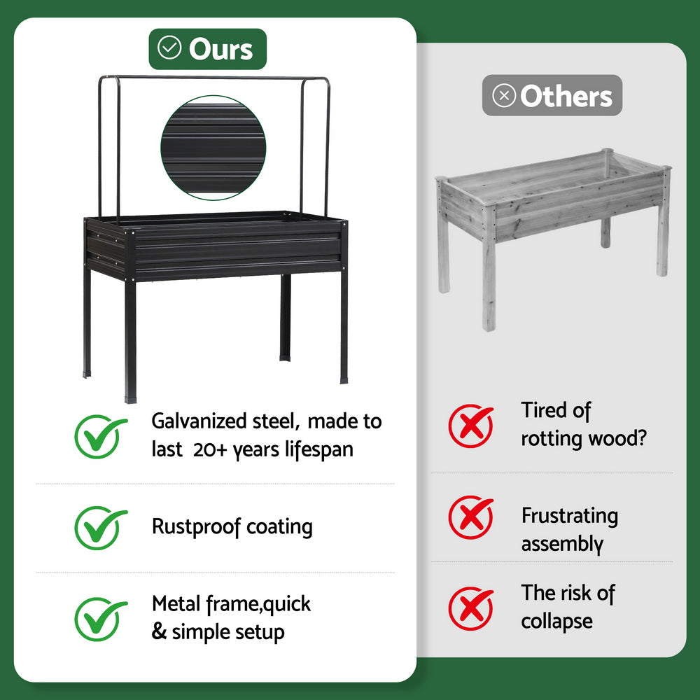 Elevated Metal Garden Bed Kit w Mini Greenhouse Cover 116x60cm Stand-Up Height Trellis