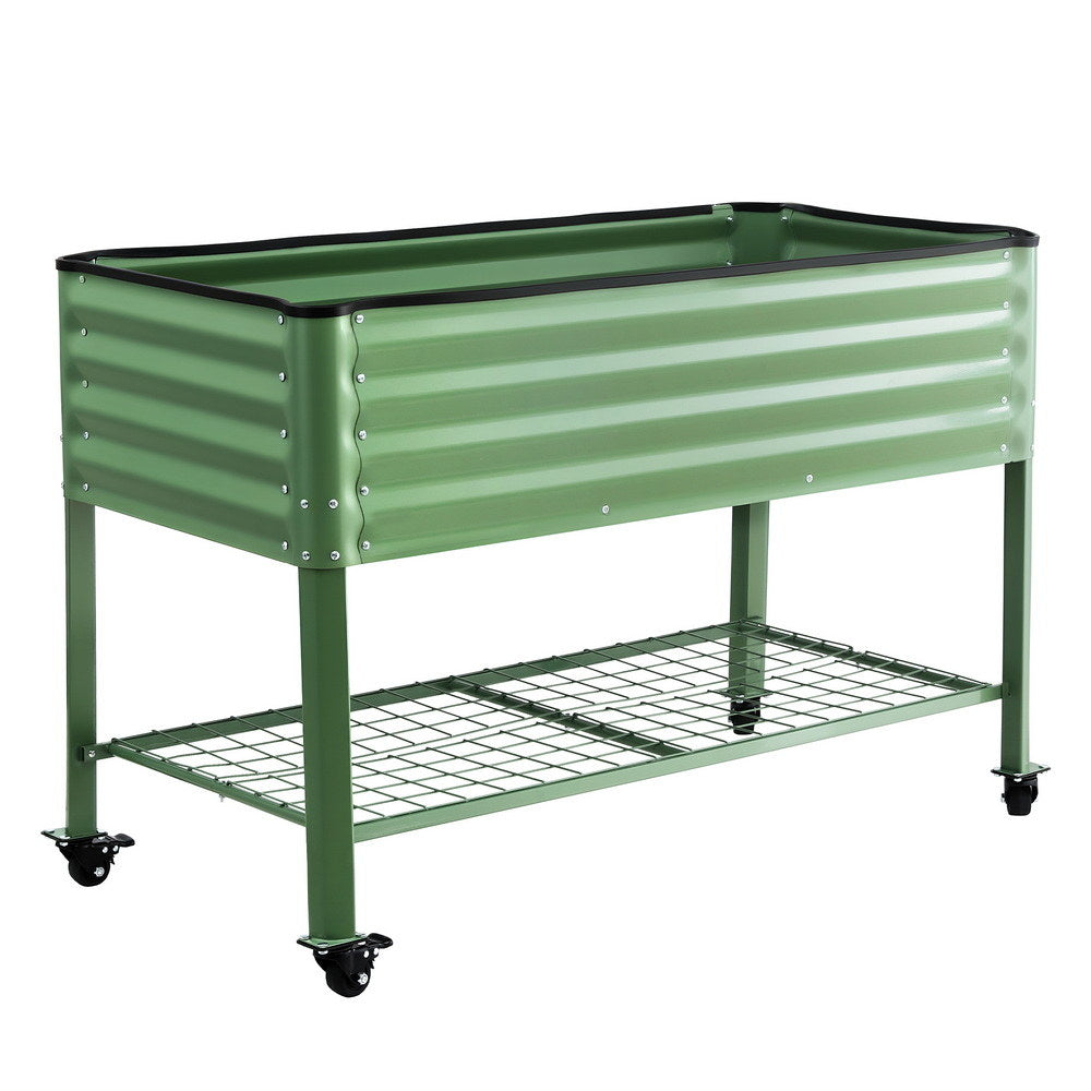 Elevated Raised Garden Bed Kit Mobile w/ Locking Wheels & Storage Shelf 100KG Max Load 115x60x81cm | Galvanized Steel, Portable Green Organizer for Seniors, Patio, Balcony, Vegetables