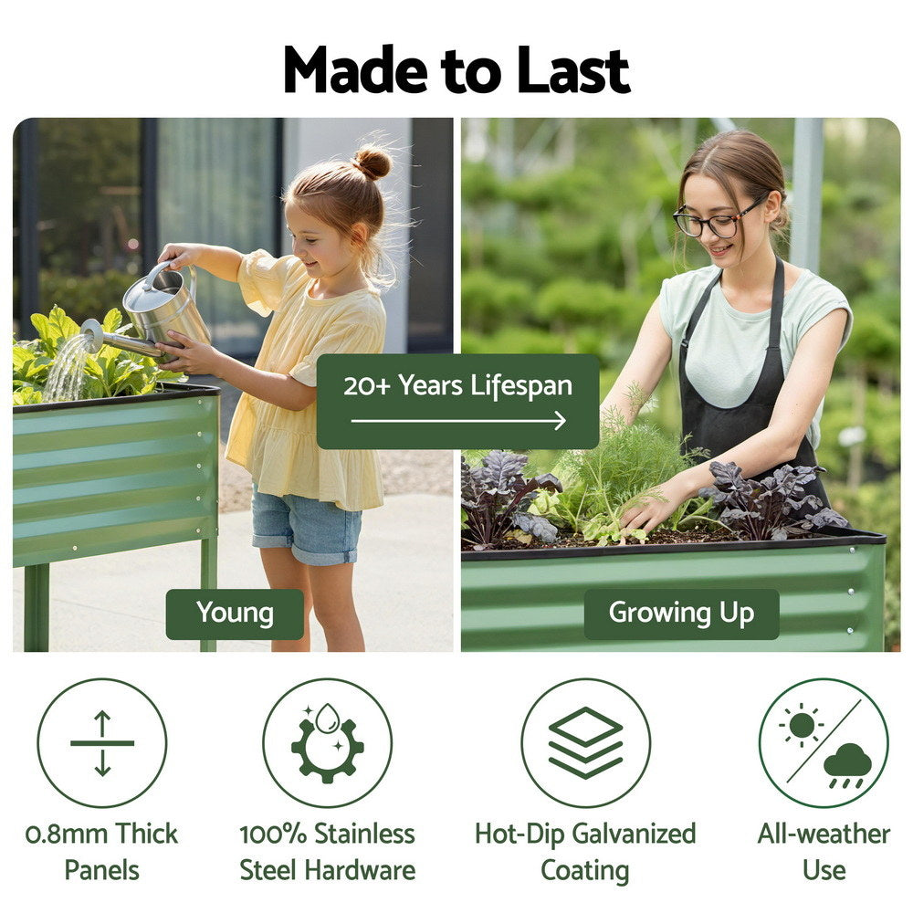 Elevated Raised Garden Bed Kit Mobile w/ Locking Wheels & Storage Shelf 100KG Max Load 115x60x81cm | Galvanized Steel, Portable Green Organizer for Seniors, Patio, Balcony, Vegetables