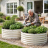 Green Fingers Round Metal Raised Garden Bed 90x45cm Planter Box White