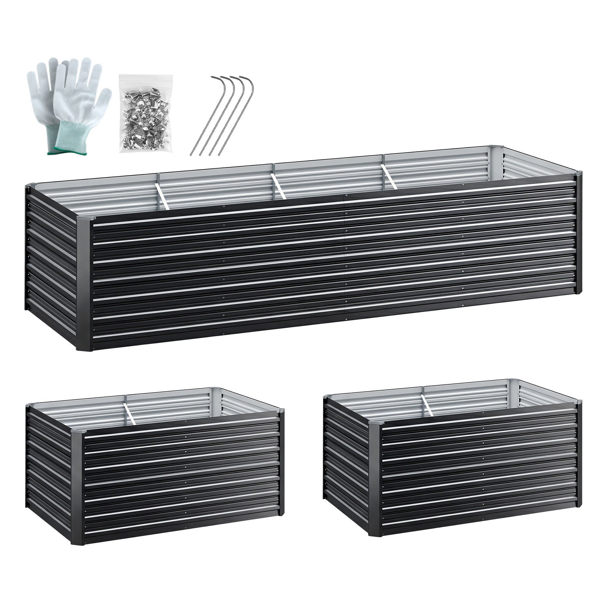 2-in-1 Raised Garden Bed Kit, 320cm/160cm| 77cm Extra Deep Ergonomic Planter Box | Protect Your Back | Galvanised Steel Vegetable Flower Pot for Outdoor Garden | Includes Gloves & Pegs