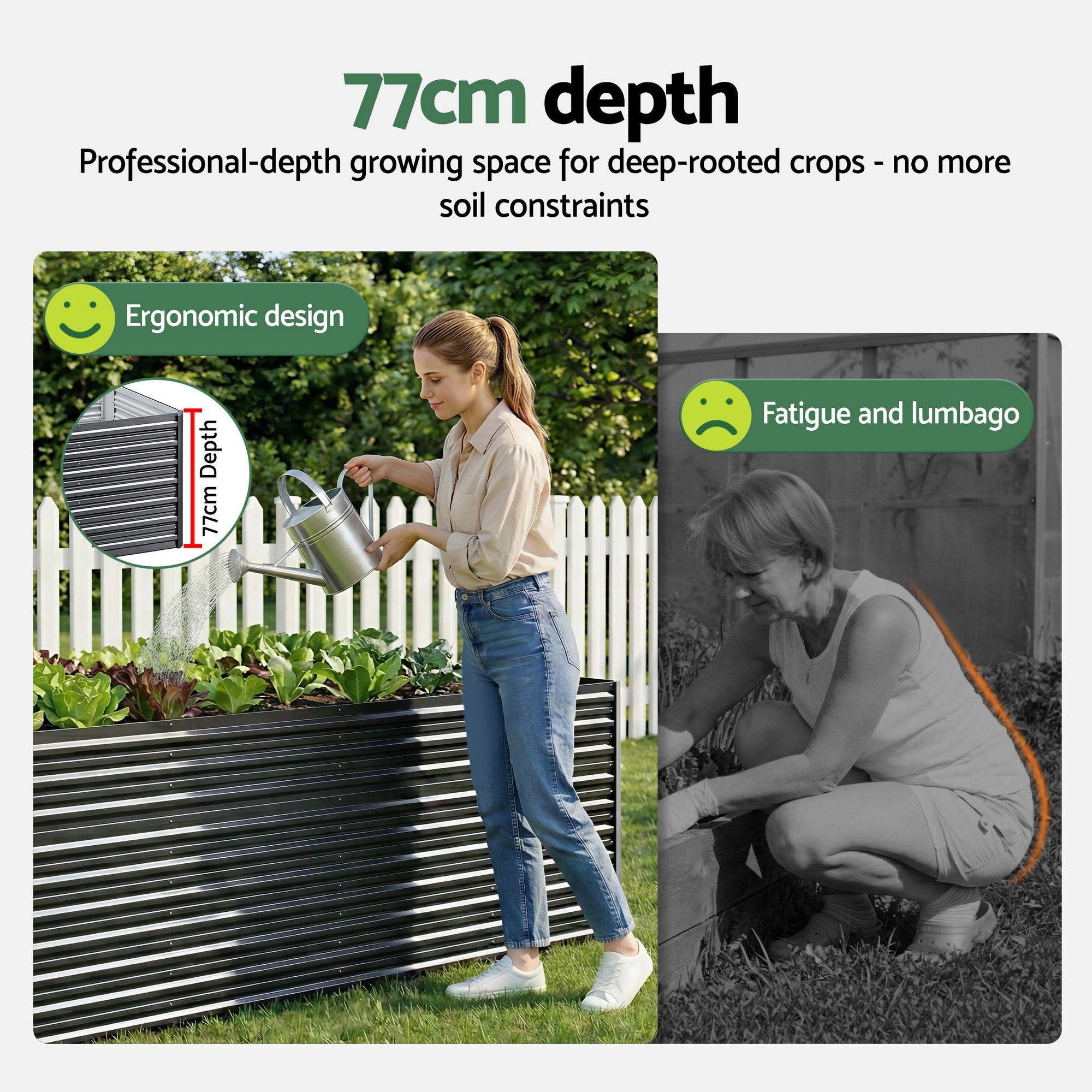 2-in-1 Raised Garden Bed Kit, 320cm/160cm| 77cm Extra Deep Ergonomic Planter Box | Protect Your Back | Galvanised Steel Vegetable Flower Pot for Outdoor Garden | Includes Gloves & Pegs