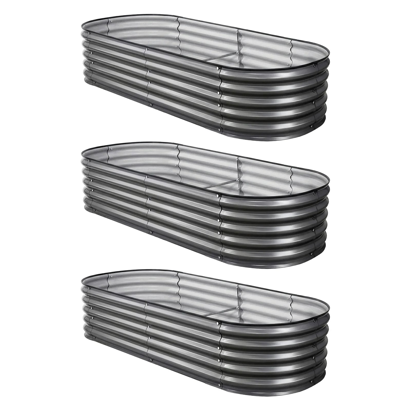 3 Pcs Raised Garden Bed Kit Oval Galvanized Steel Planter Boxes 160x80x42cm, Heavy Duty Metal Elevated Garden Bed for Vegetables Flowers Herbs, with Safety Edging, Gloves & Pegs Included