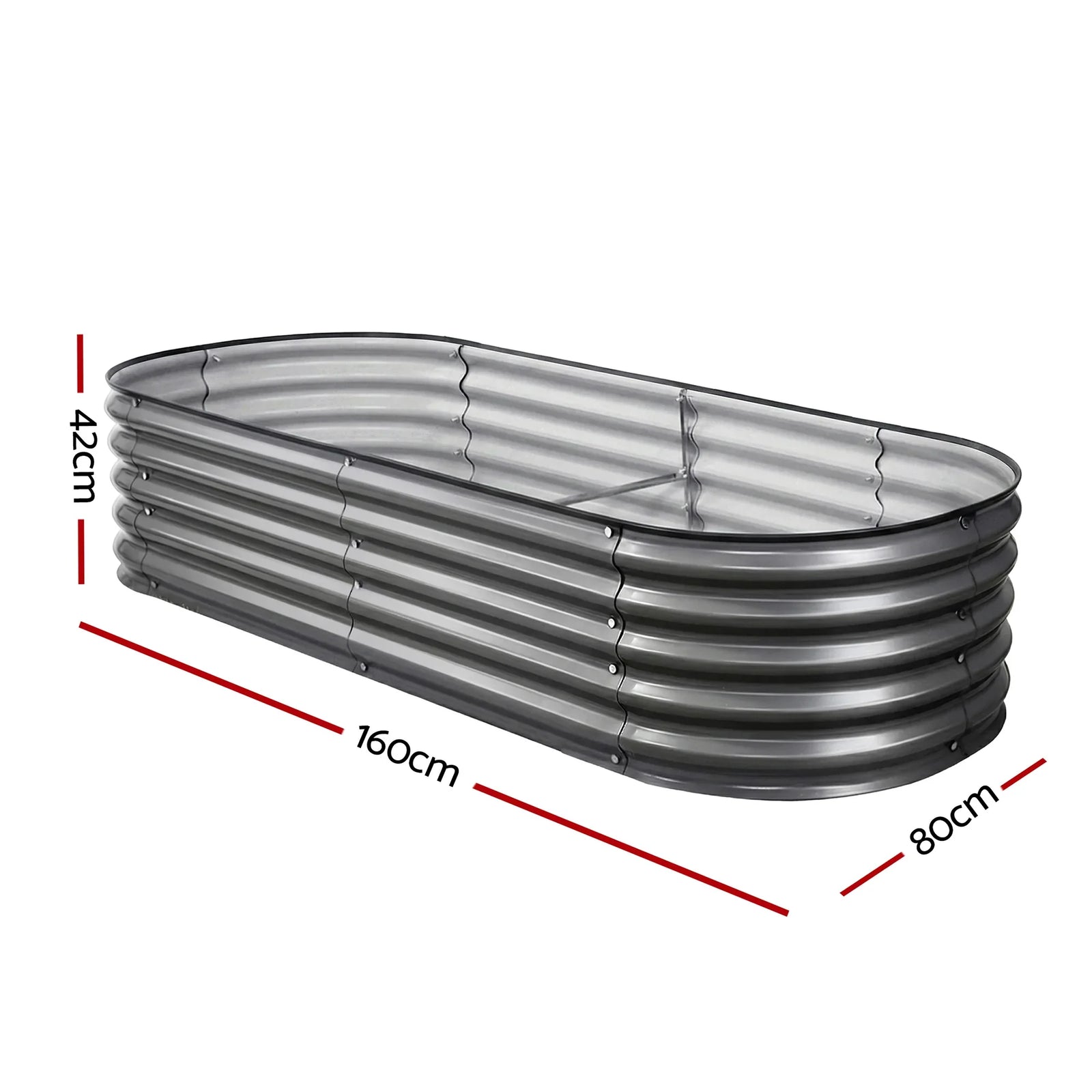 3 Pcs Raised Garden Bed Kit Oval Galvanized Steel Planter Boxes 160x80x42cm, Heavy Duty Metal Elevated Garden Bed for Vegetables Flowers Herbs, with Safety Edging, Gloves & Pegs Included