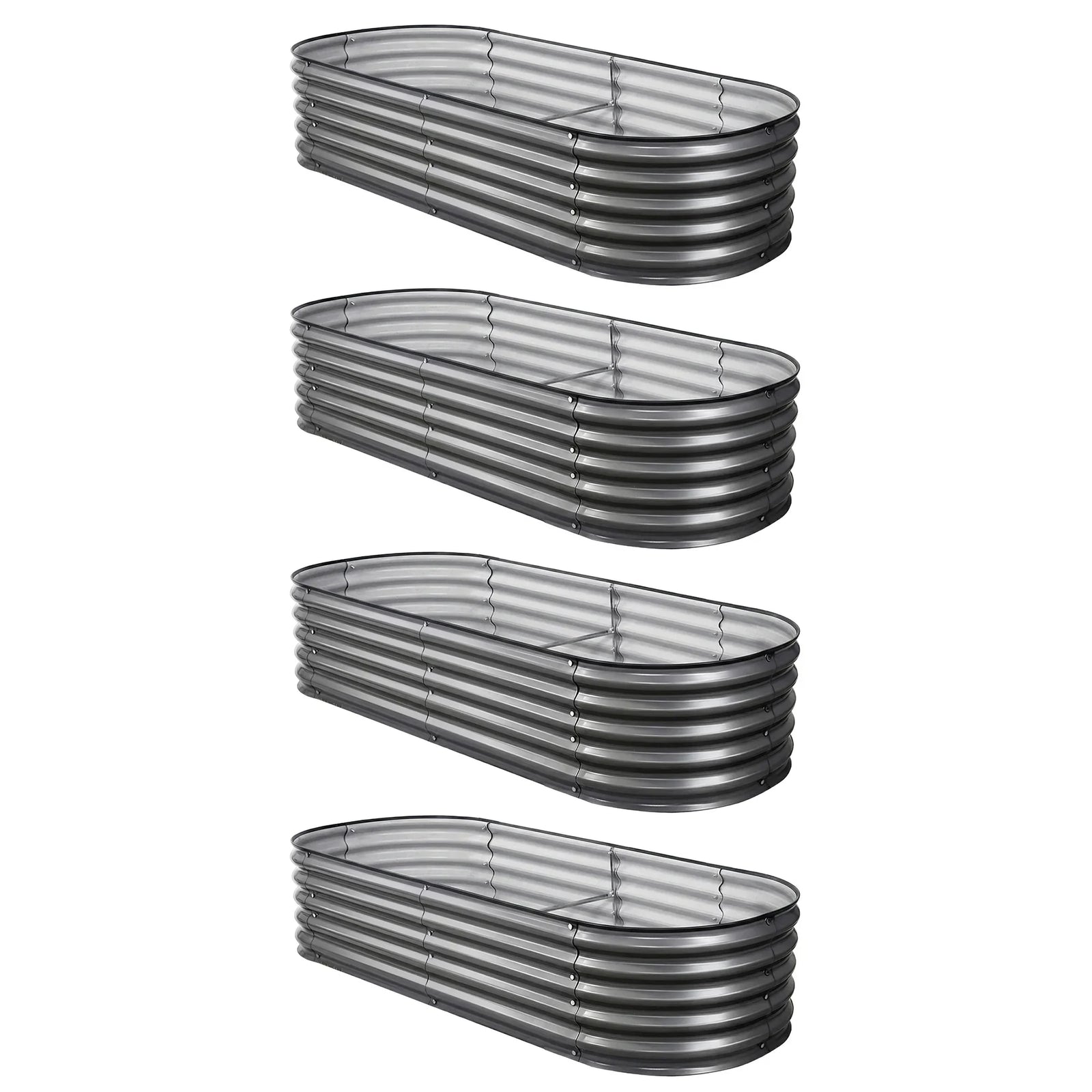 4 Pcs Raised Garden Bed Kit Oval Galvanized Steel Planter Boxes 160x80x42cm, Heavy Duty Metal Elevated Garden Bed for Vegetables Flowers Herbs, with Safety Edging, Gloves & Pegs Included