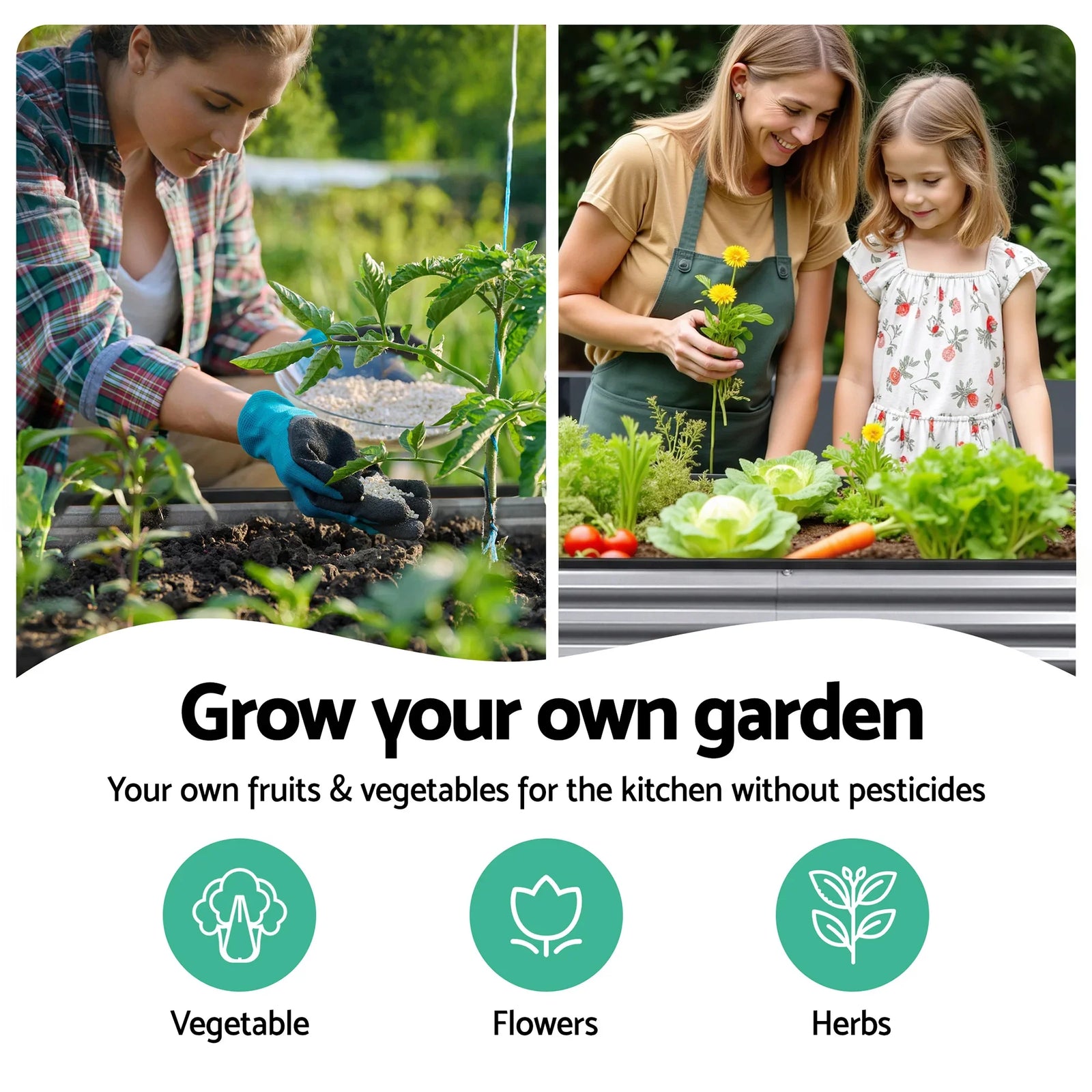 4 Pcs Raised Garden Bed Kit Oval Galvanized Steel Planter Boxes 160x80x42cm, Heavy Duty Metal Elevated Garden Bed for Vegetables Flowers Herbs, with Safety Edging, Gloves & Pegs Included