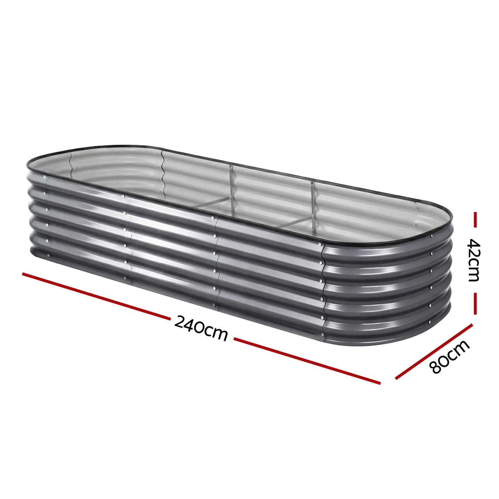 3 Pcs Raised Garden Bed Kit Oval Galvanized Steel Planter Boxes 240x80x42cm, Heavy Duty Metal Elevated Garden Bed for Vegetables Flowers Herbs, with Safety Edging, Gloves & Pegs Included