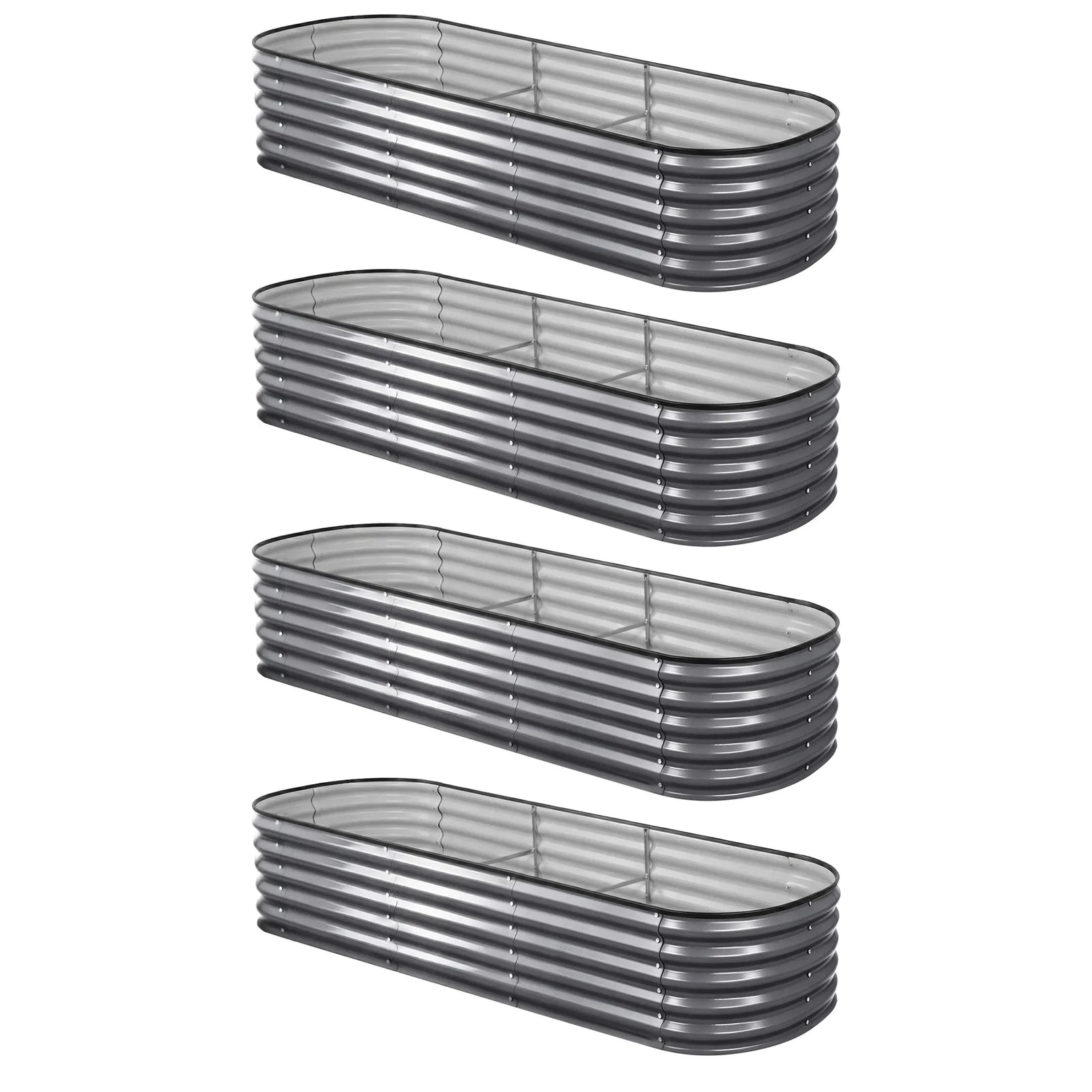 4 Pcs Raised Garden Bed Kit Oval Galvanized Steel Planter Boxes 240x80x42cm, Heavy Duty Metal Elevated Garden Bed for Vegetables Flowers Herbs, with Safety Edging, Gloves & Pegs Included