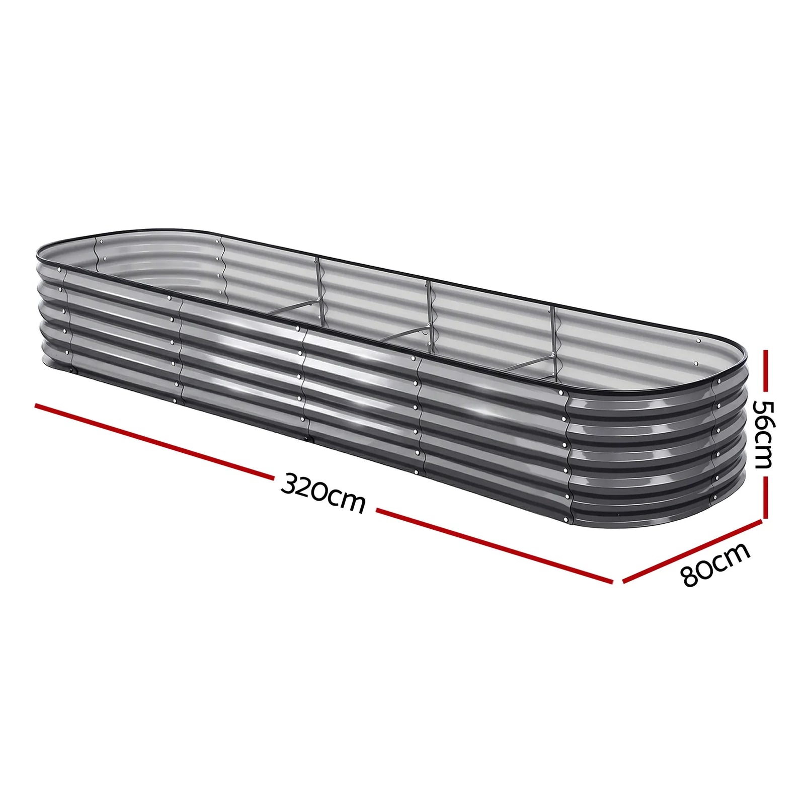 3 Pcs Raised Garden Bed Kit Oval Galvanized Steel Planter Boxes 320x80x42cm, Heavy Duty Metal Elevated Garden Bed for Vegetables Flowers Herbs, with Safety Edging, Gloves & Pegs Included