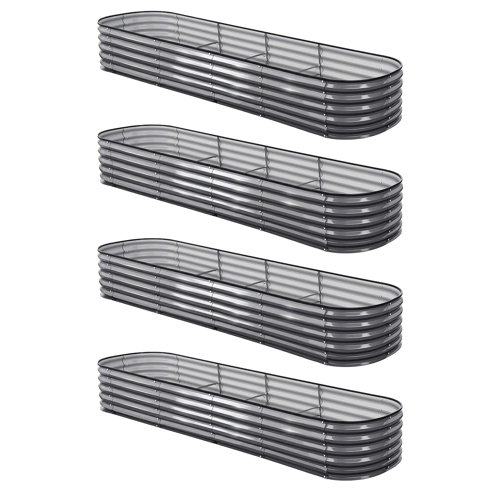 4 Pcs Raised Garden Bed Kit Oval Galvanized Steel Planter Boxes 320x80x42cm, Heavy Duty Metal Elevated Garden Bed for Vegetables Flowers Herbs, with Safety Edging, Gloves & Pegs Included