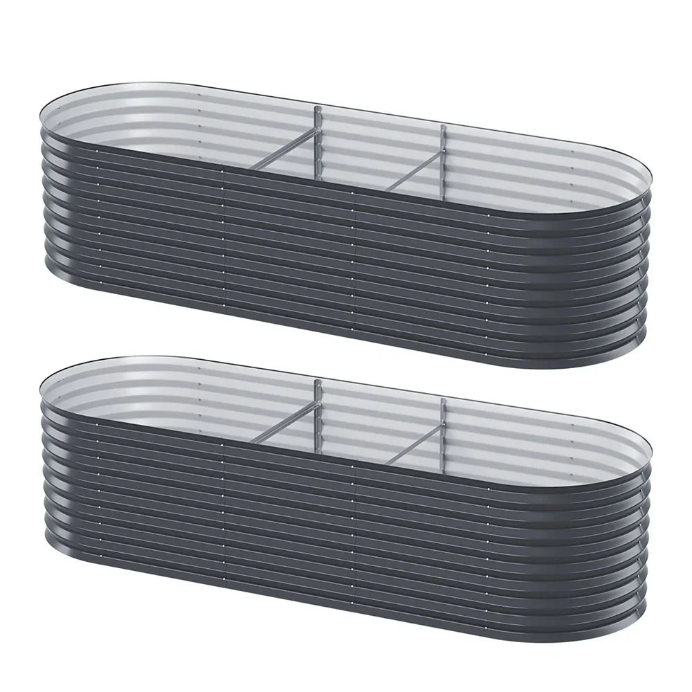 x2  Raised Garden Bed Kit Planter Oval Galvanised Steel 240cmX80cmX56cm