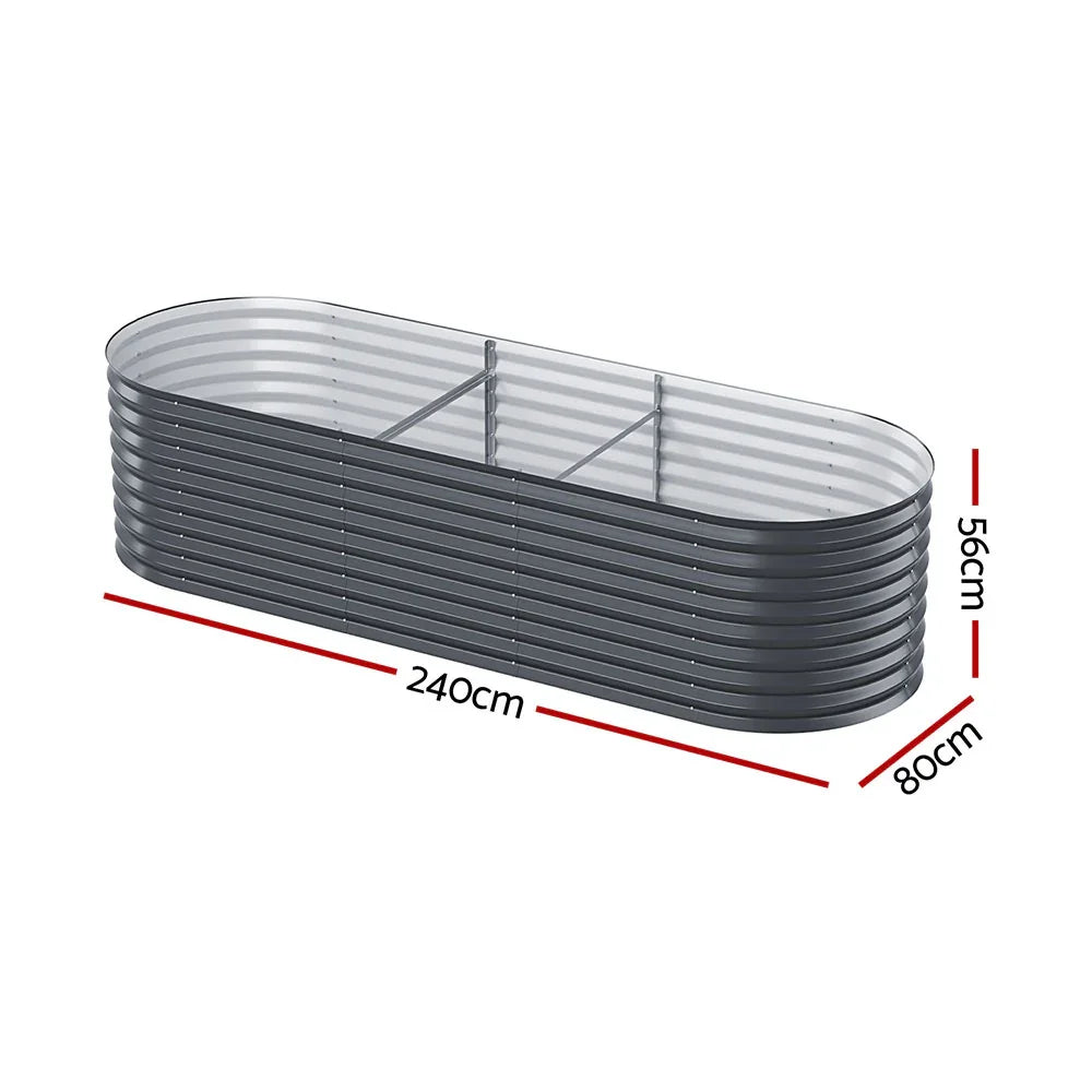 x2  Raised Garden Bed Kit Planter Oval Galvanised Steel 240cmX80cmX56cm