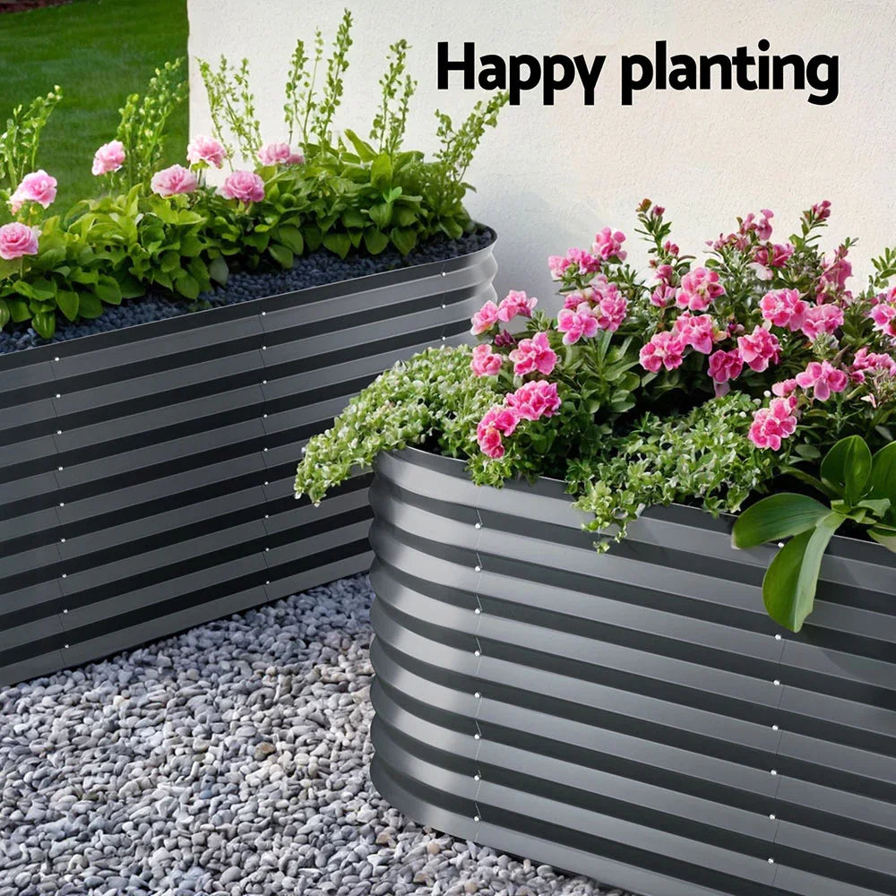 x2  Raised Garden Bed Kit Planter Oval Galvanised Steel 240cmX80cmX56cm
