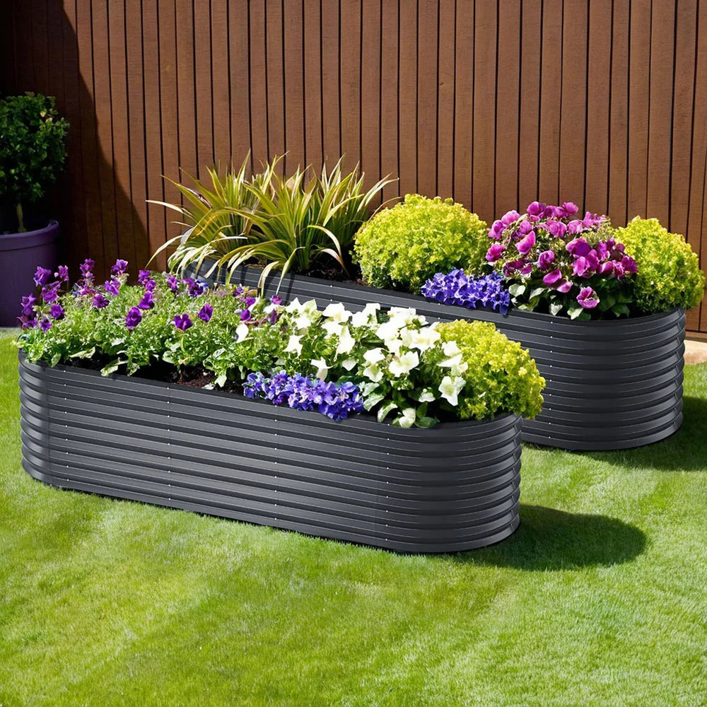 x2  Raised Garden Bed Kit Planter Oval Galvanised Steel 240cmX80cmX56cm