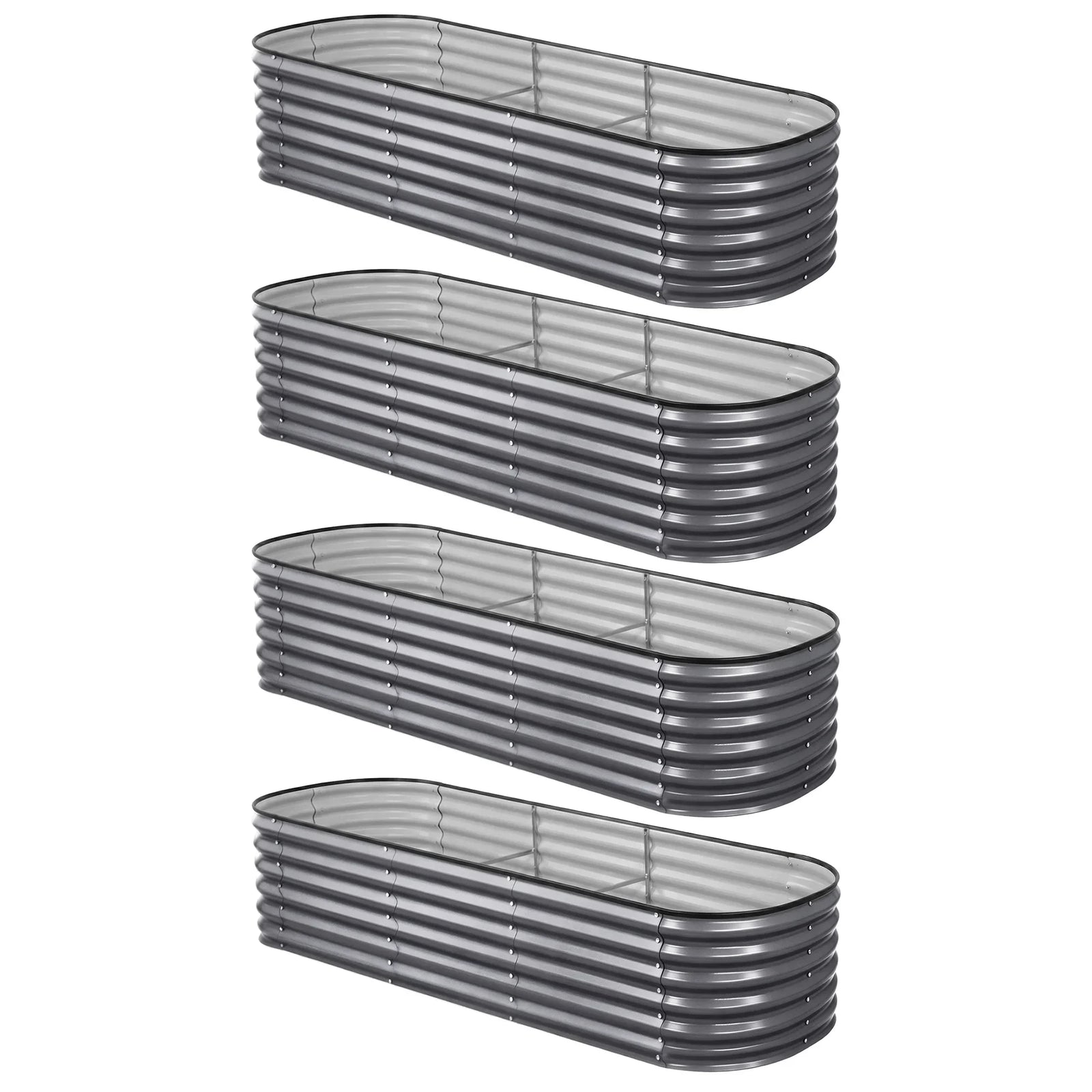 4 Pcs Raised Garden Bed Kit Oval Galvanized Steel Planter Boxes 240x80x56cm, Heavy Duty Metal Elevated Garden Bed for Vegetables Flowers Herbs, with Safety Edging, Gloves & Pegs Included