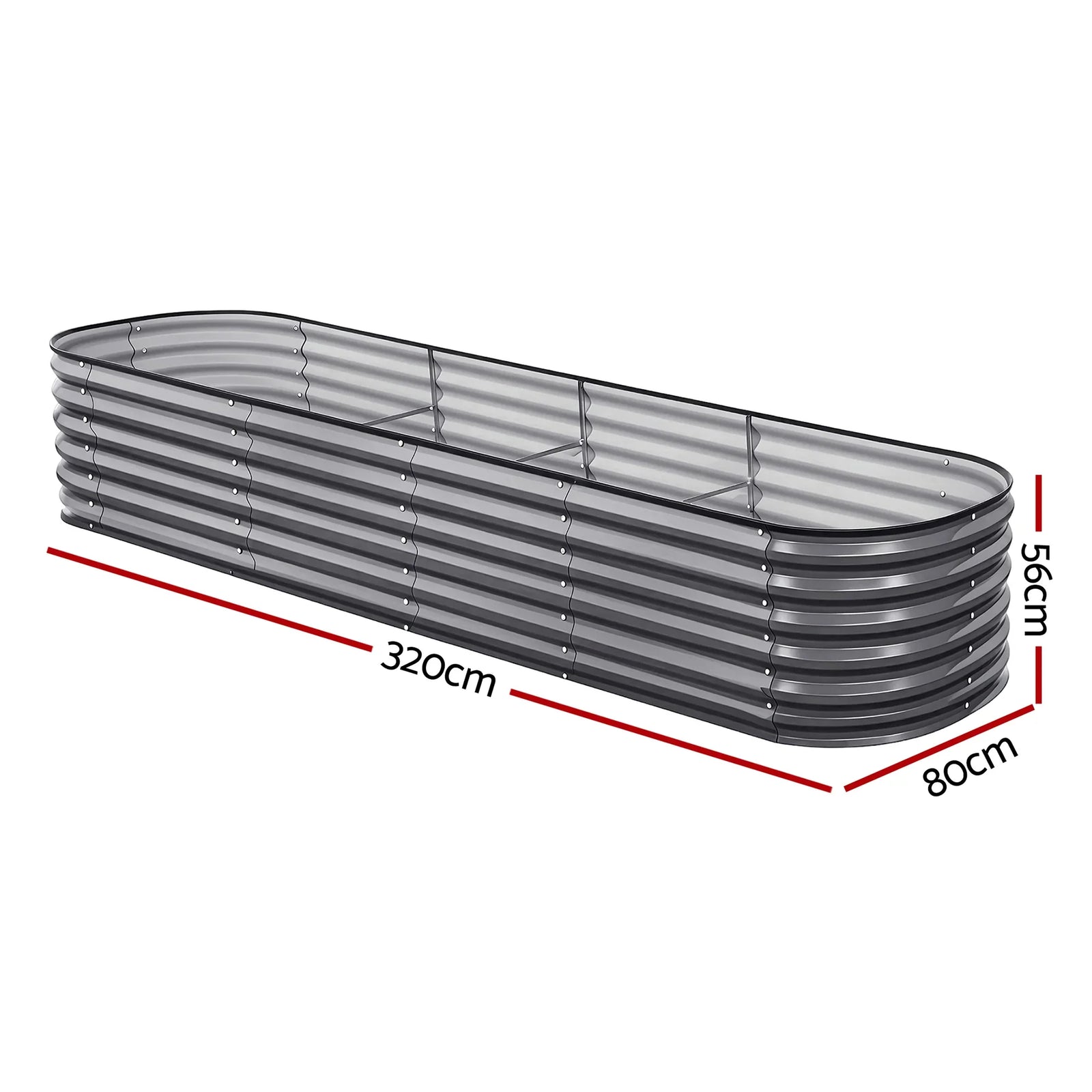 4 Pcs Raised Garden Bed Kit Oval Galvanized Steel Planter Boxes 320x80x56cm, Heavy Duty Metal Elevated Garden Bed for Vegetables Flowers Herbs, with Safety Edging, Gloves & Pegs Included