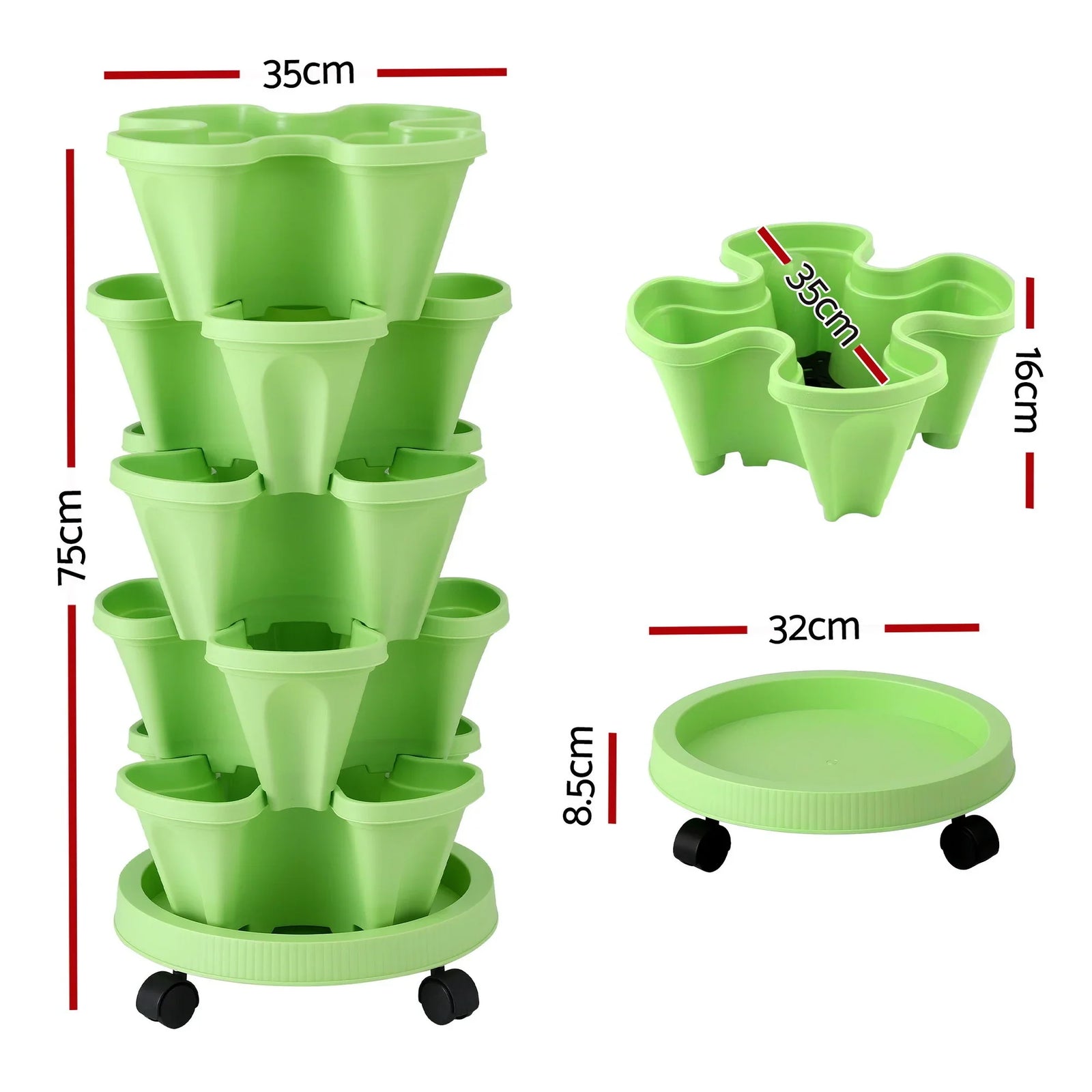 Garden Bed 5 Tier Vertical Garden Grey Strawberry Stackable Planters Herbs Light Green