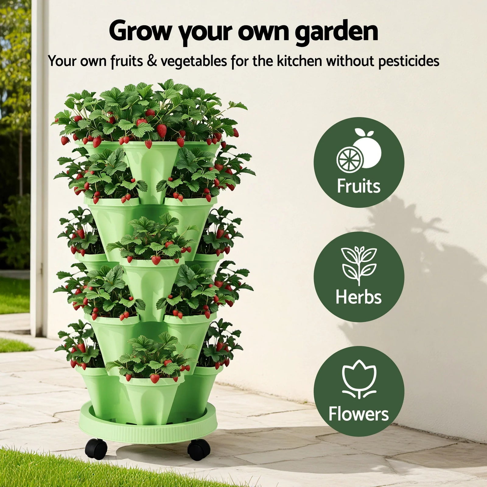 Garden Bed 5 Tier Vertical Garden Grey Strawberry Stackable Planters Herbs Light Green