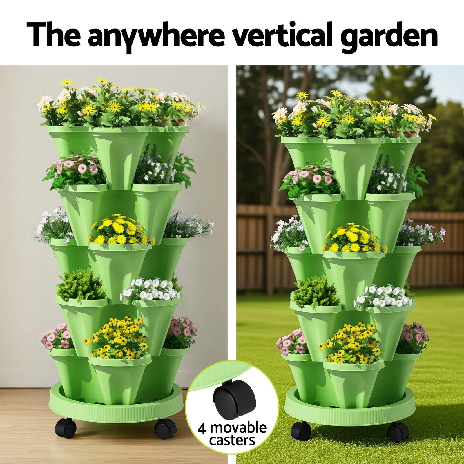 Garden Bed 5 Tier Vertical Garden Grey Strawberry Stackable Planters Herbs Light Green