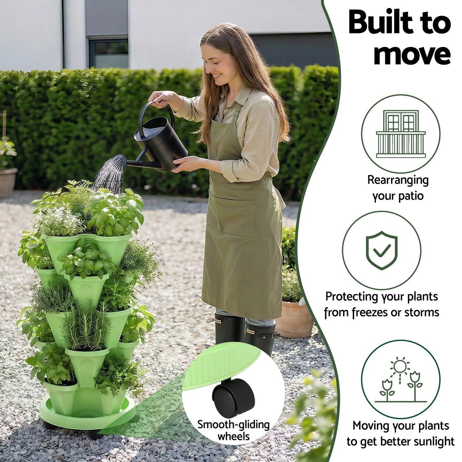 Garden Bed 5 Tier Vertical Garden Grey Strawberry Stackable Planters Herbs Light Green