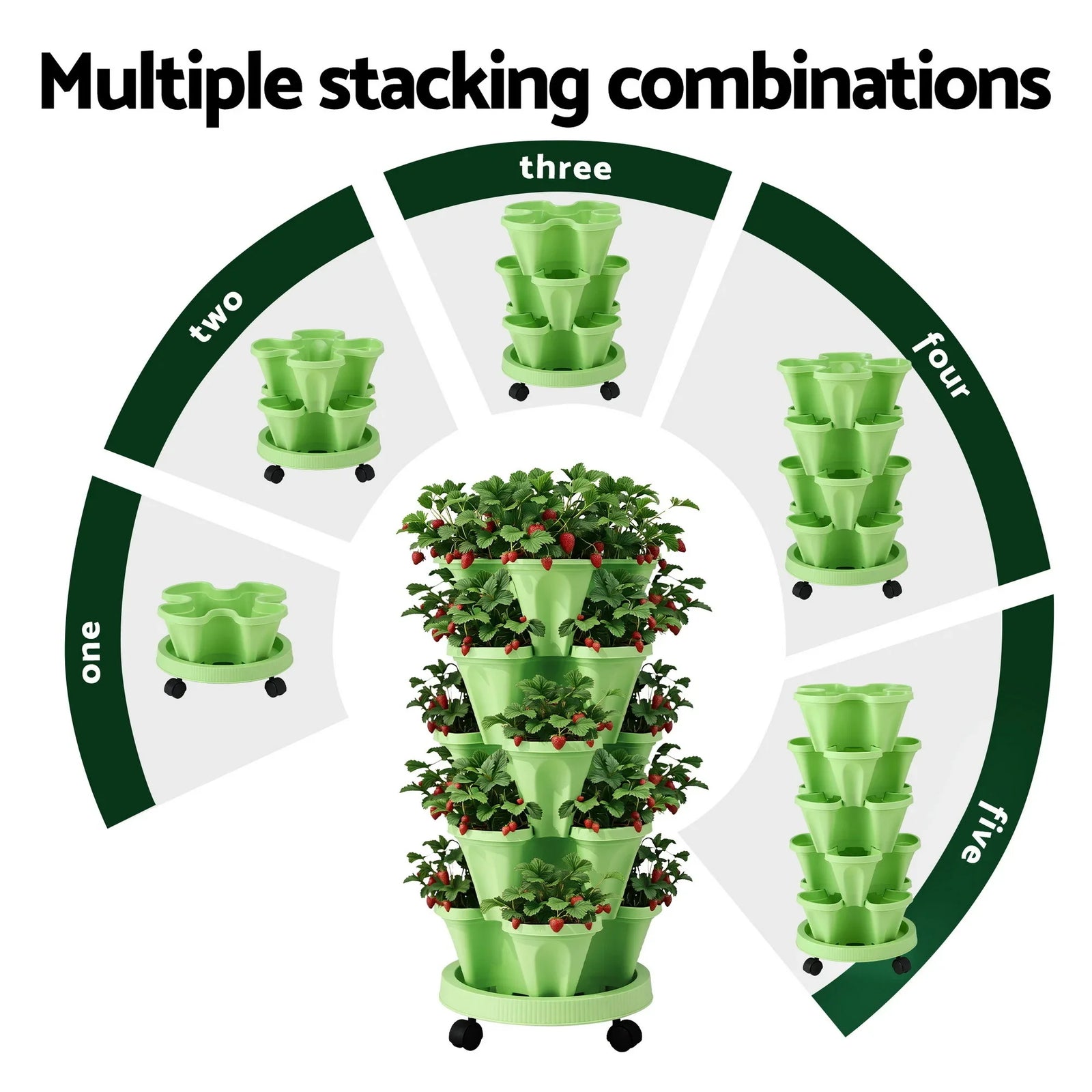 Garden Bed 5 Tier Vertical Garden Grey Strawberry Stackable Planters Herbs Light Green