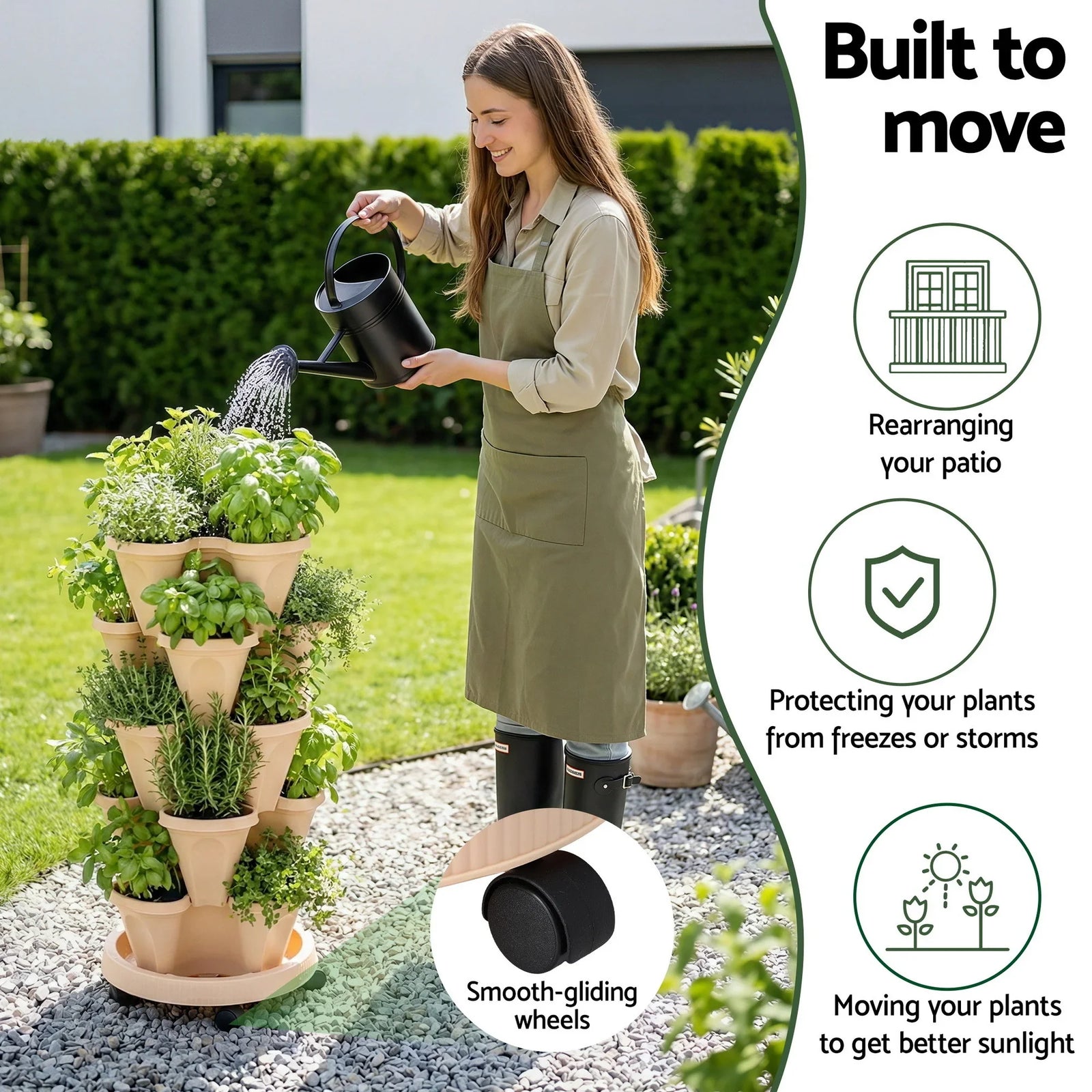 Garden Bed 5 Tier Vertical Garden Grey Strawberry Stackable Planters Herbs Beige