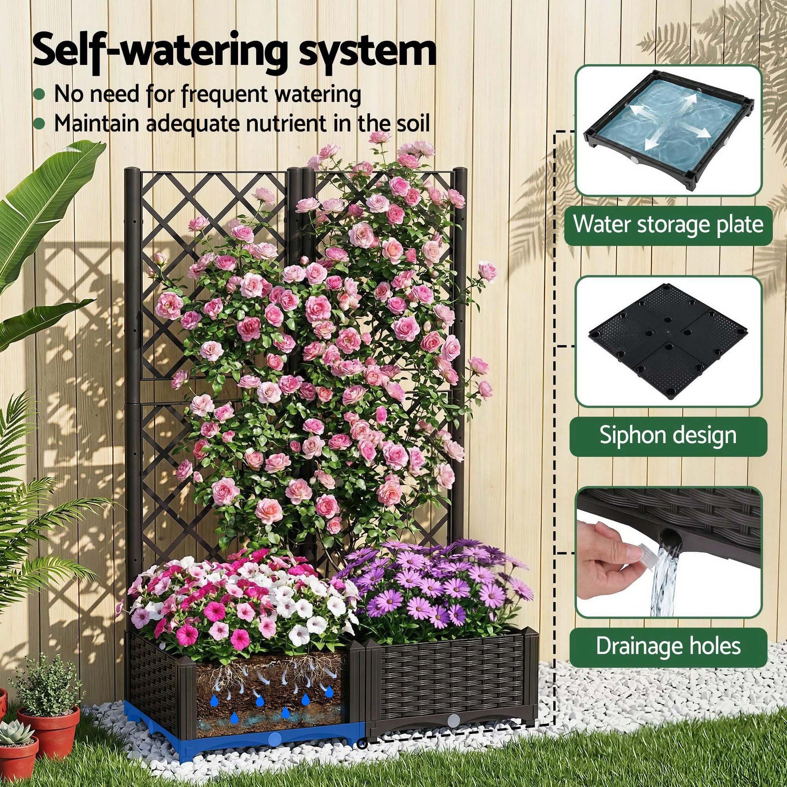 Raised Garden Bed Vertical Planter Self Watering Large Elevated Veggie Box 80x40x122cm