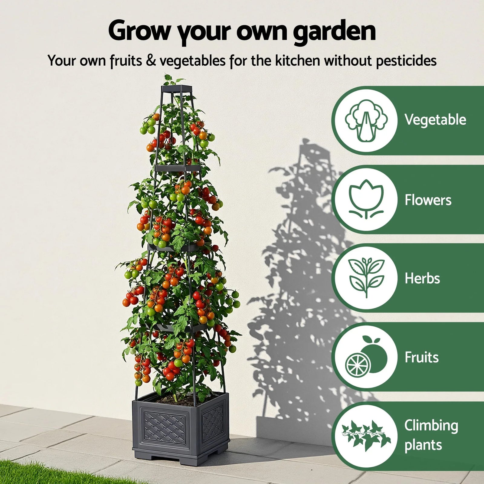 Self Watering Planter with Trellis Adjustable Height Modular Tomato Box 4 Layer 140cm