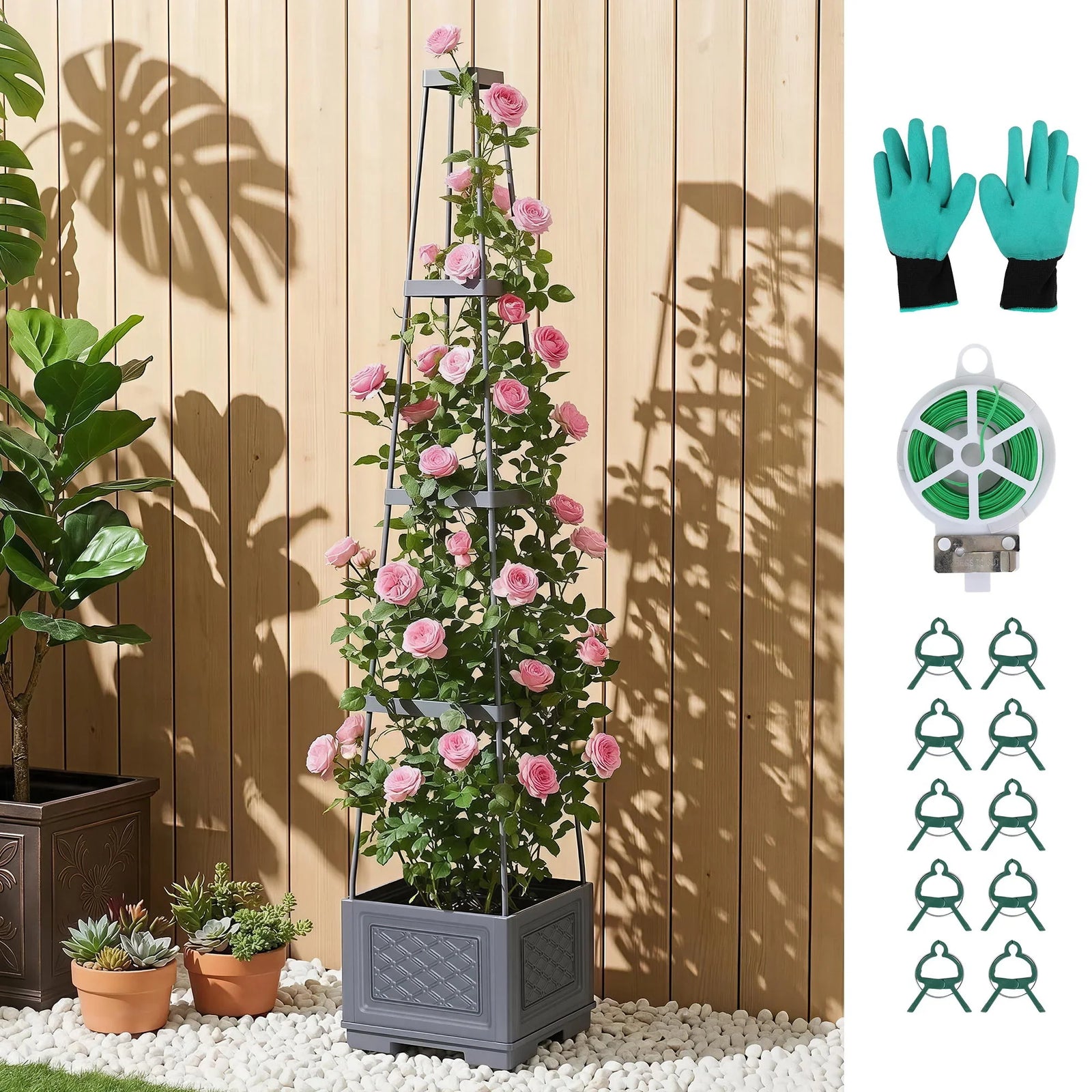 Self Watering Planter with Trellis Adjustable Height Modular Tomato Box 4 Layer 140cm