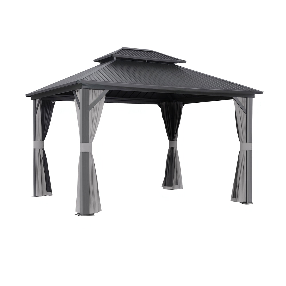Gazebo 3x3.65m Canopy Outdoor Steel Frame Patio Tent Curtains Marquee Grey