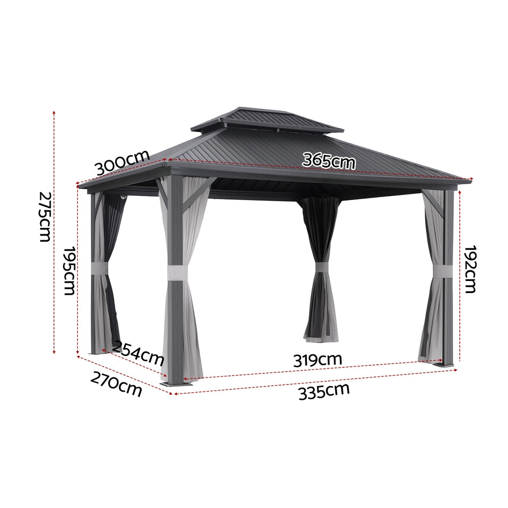 Gazebo 3x3.65m Canopy Outdoor Steel Frame Patio Tent Curtains Marquee Grey