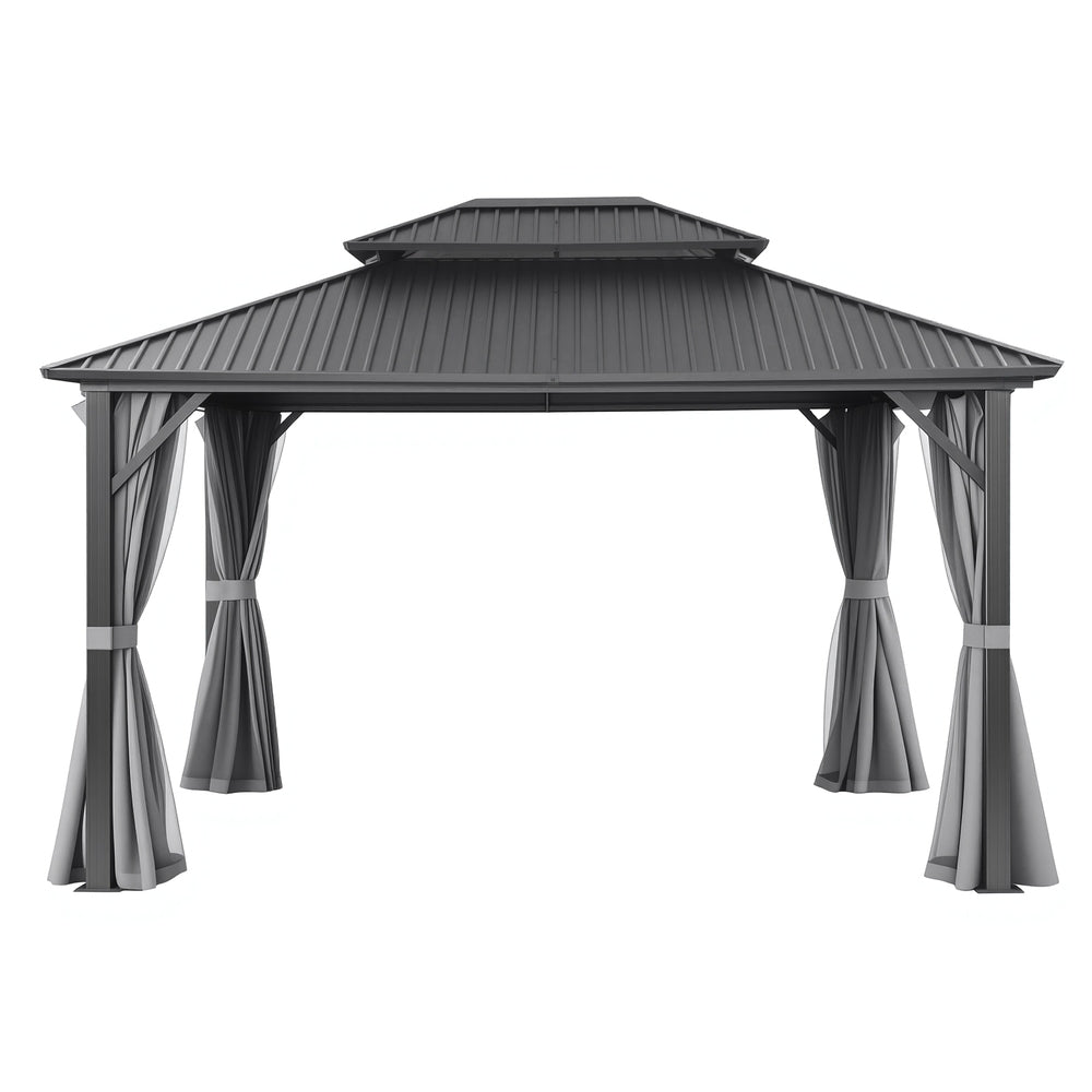 Gazebo 3x3.65m Canopy Outdoor Steel Frame Patio Tent Curtains Marquee Grey