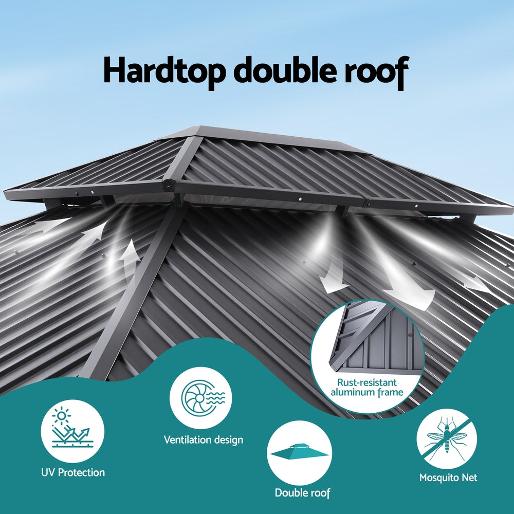 Gazebo 3x3.65m Canopy Outdoor Steel Frame Patio Tent Curtains Marquee Grey