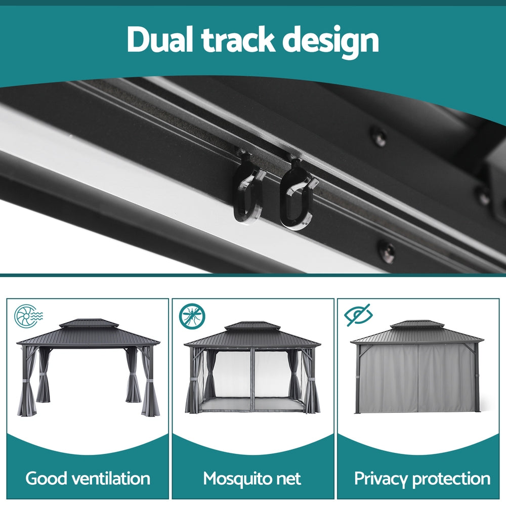 Gazebo 3x3.65m Canopy Outdoor Steel Frame Patio Tent Curtains Marquee Grey