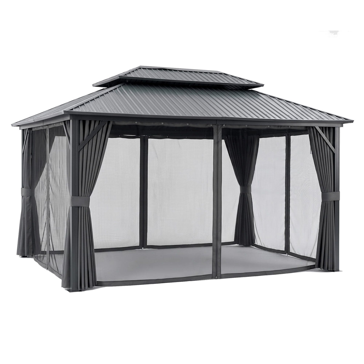 3x4.25m Gazebo Hardtop Steel Roof Outdoor Pavilion Grey Aluminium Frame