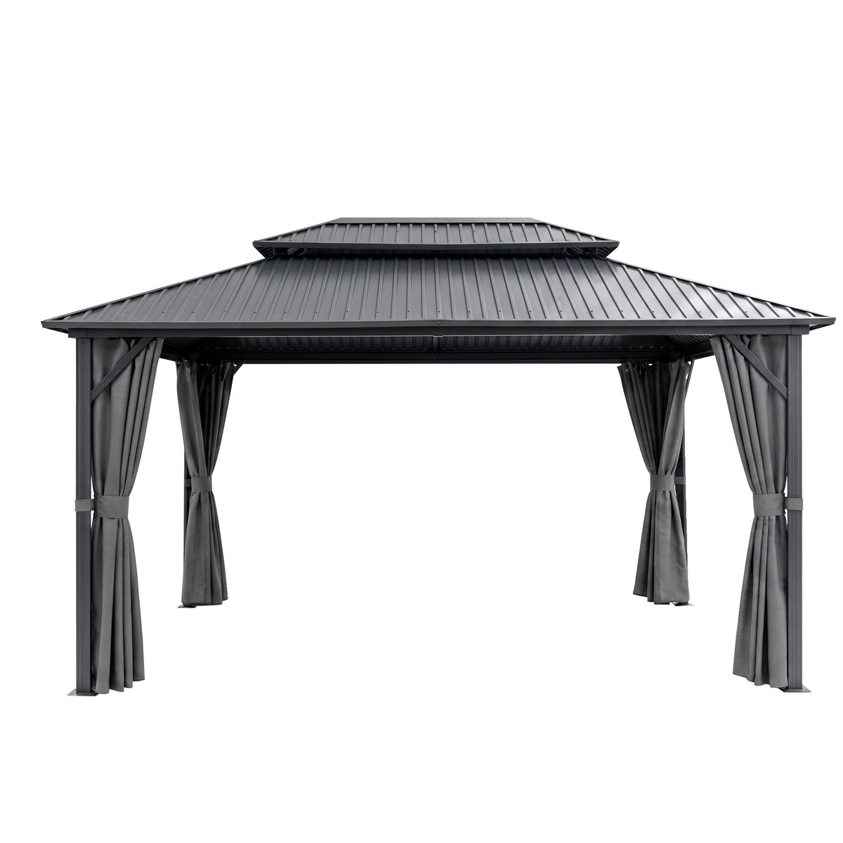 3x4.25m Gazebo Hardtop Steel Roof Outdoor Pavilion Grey Aluminium Frame